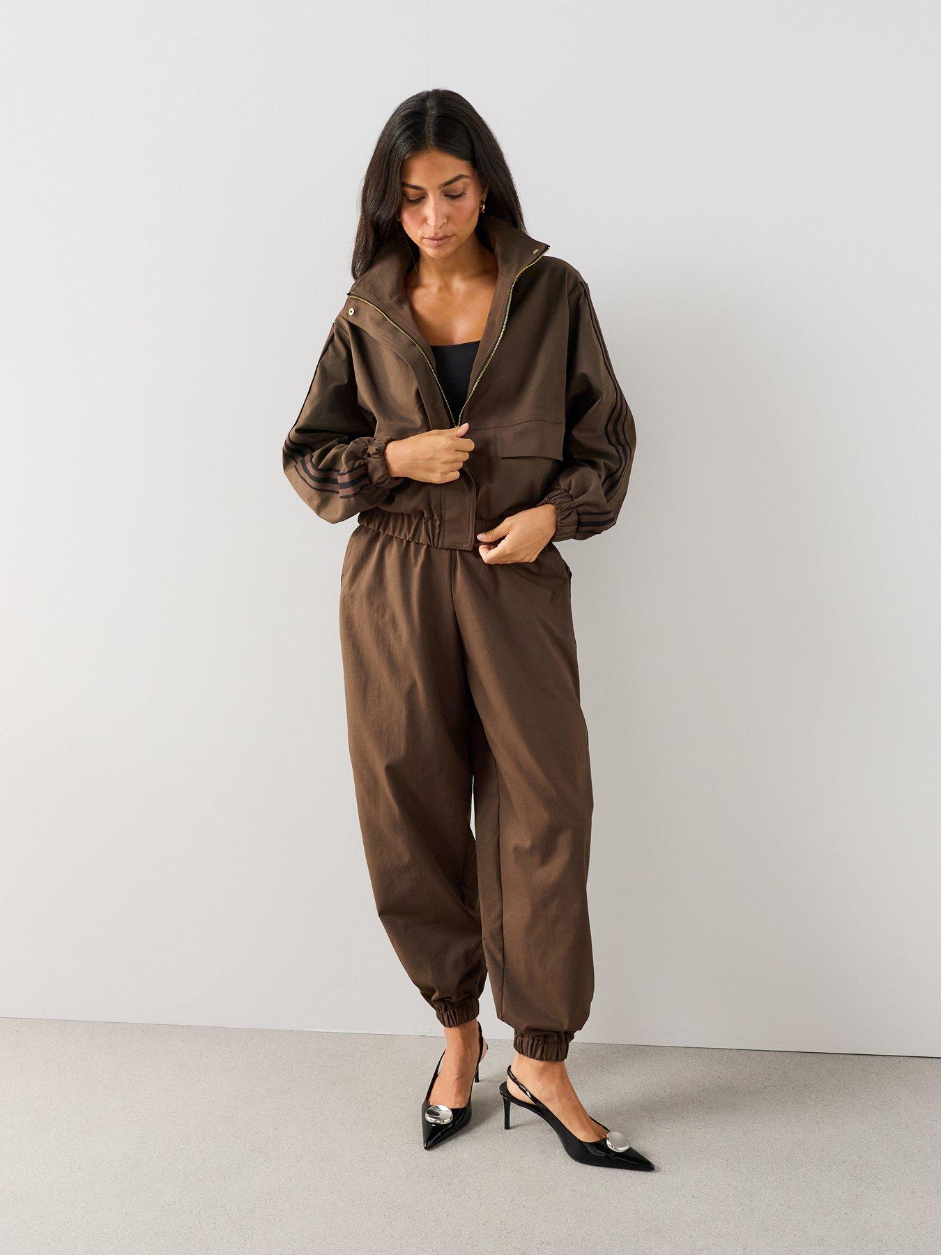 Image 4 of 7 of The Very Collection Women's Side Stripe Funnel Neck Bomber Jacket - Brown