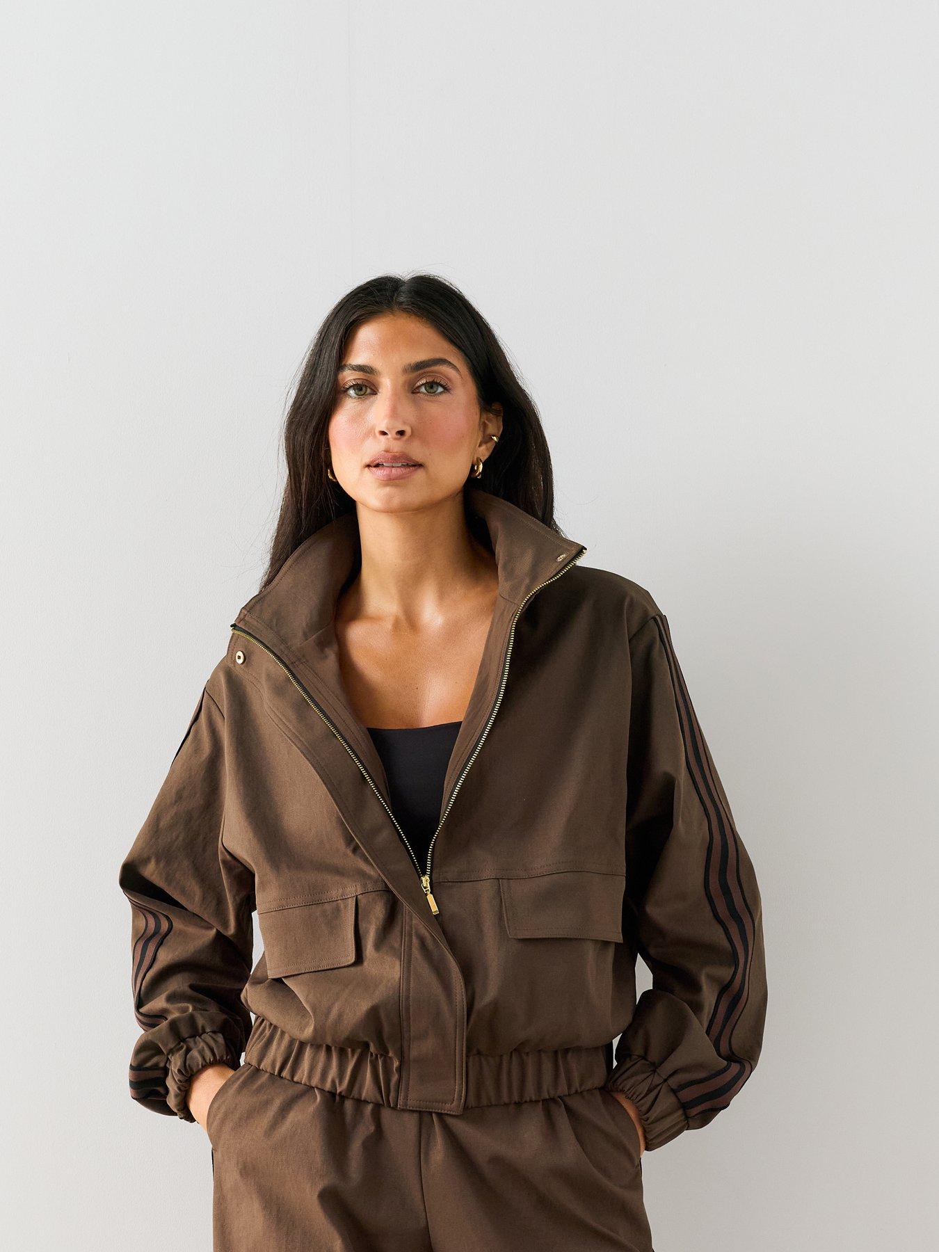 Image 6 of 7 of The Very Collection Women's Side Stripe Funnel Neck Bomber Jacket - Brown