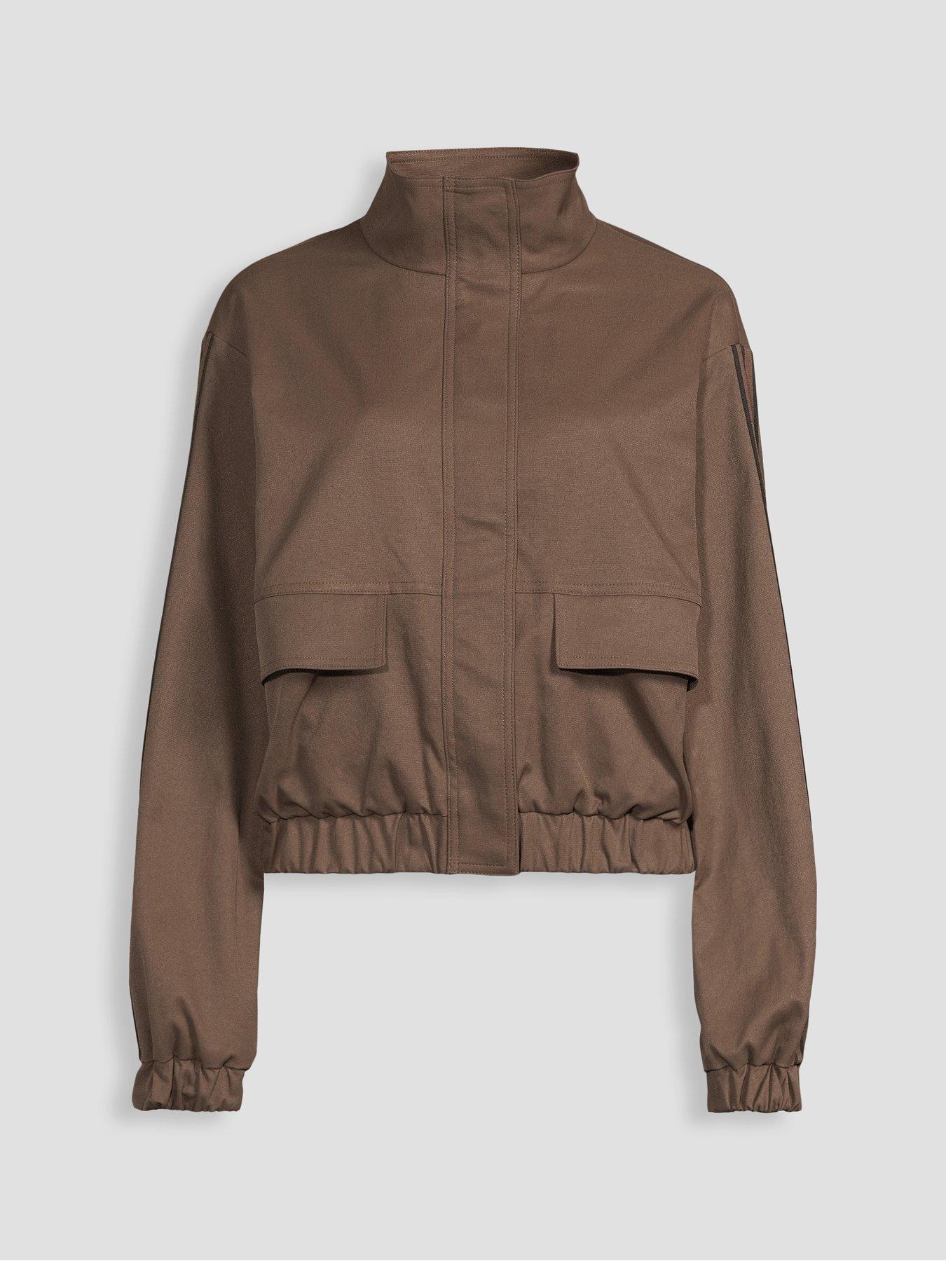 Image 7 of 7 of The Very Collection Women's Side Stripe Funnel Neck Bomber Jacket - Brown