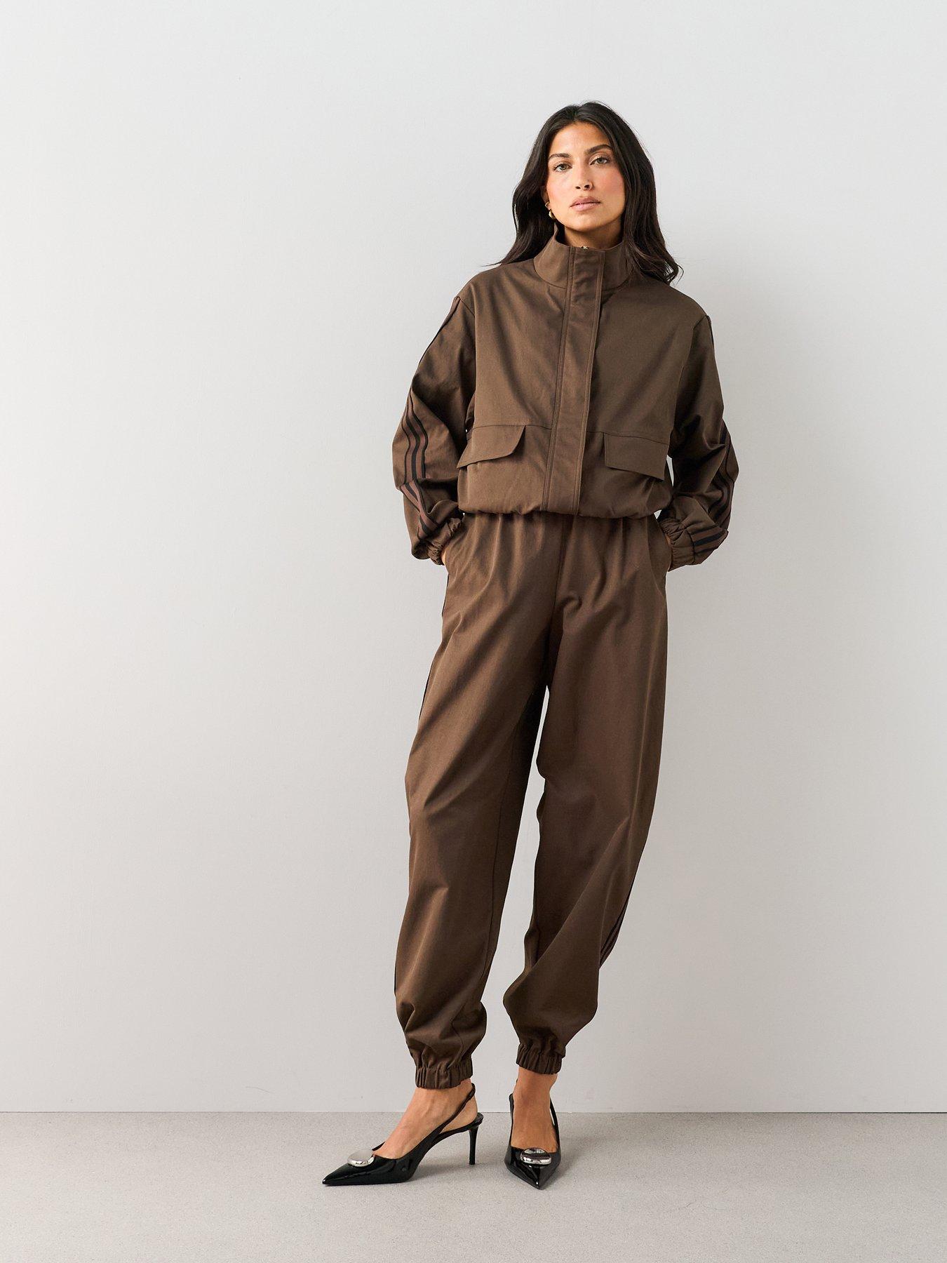 The Very Collection Side Stripe Smart Track Pants - Brown