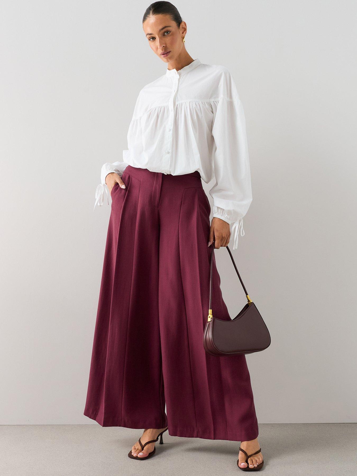 Image 1 of 7 of The Very Collection Women's Ultra Wide Leg Waistband Detail Trousers - Burgundy