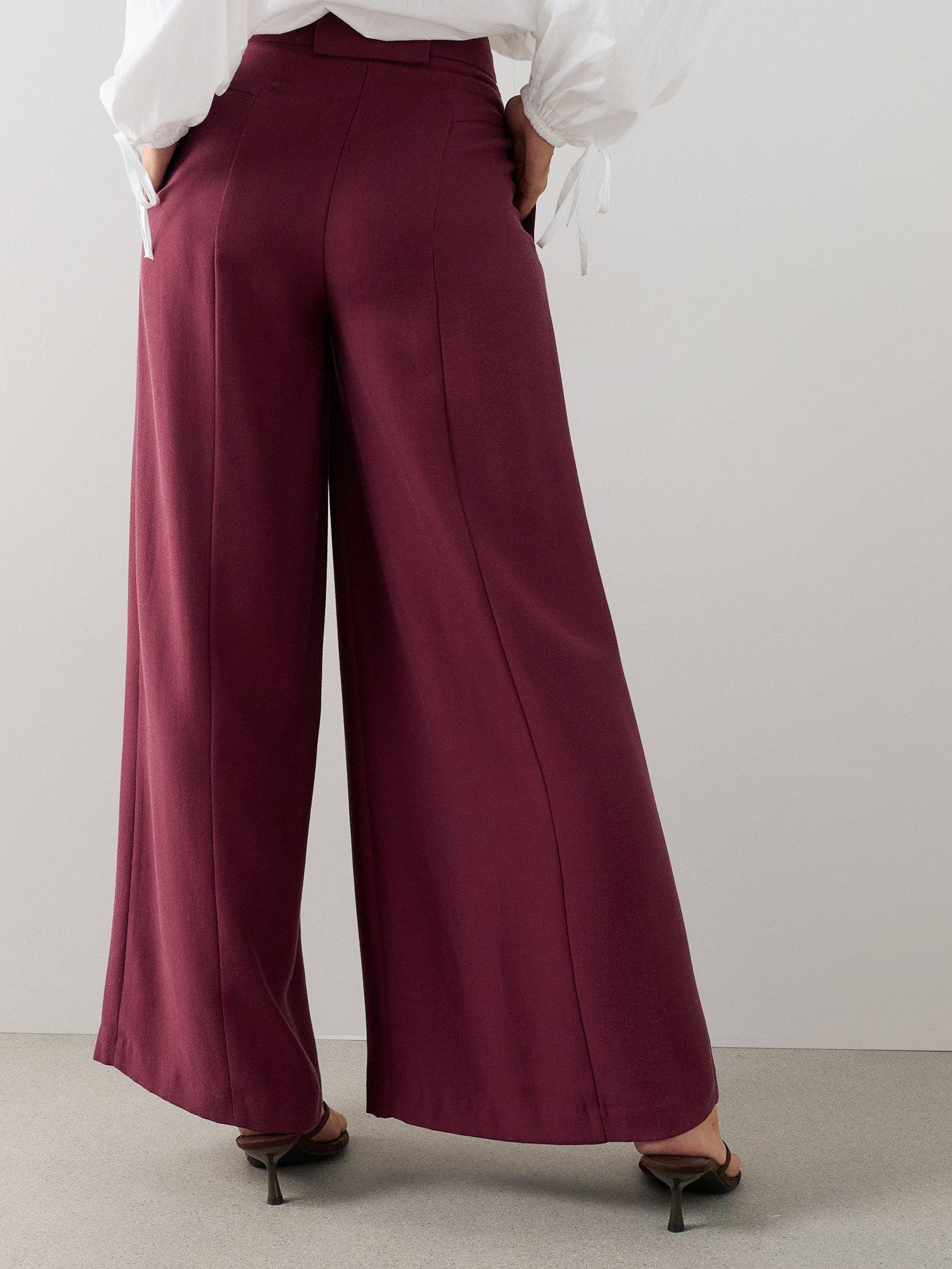 Image 2 of 7 of The Very Collection Women's Ultra Wide Leg Waistband Detail Trousers - Burgundy