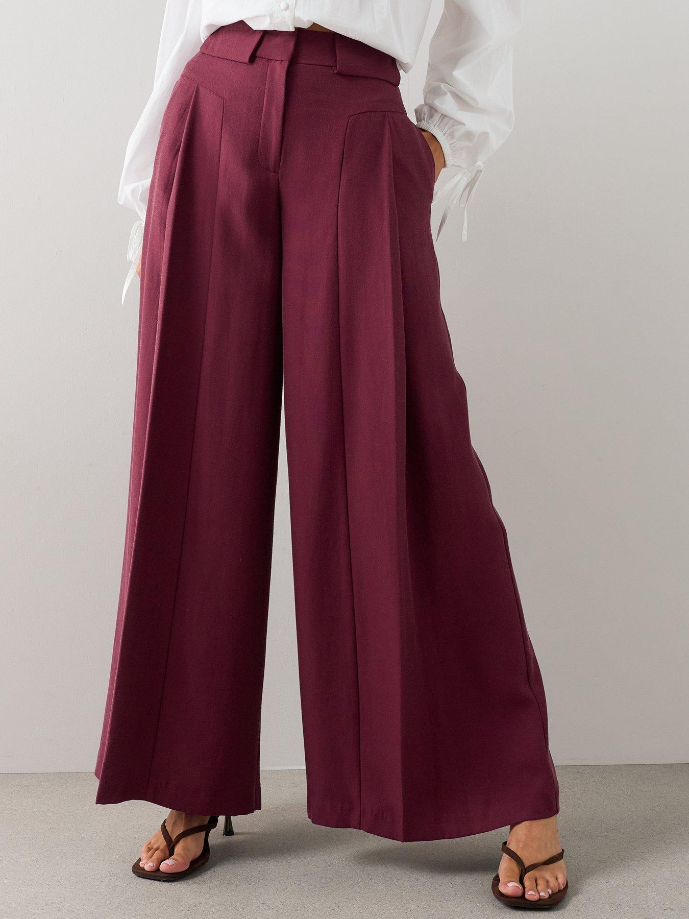Image 3 of 7 of The Very Collection Women's Ultra Wide Leg Waistband Detail Trousers - Burgundy