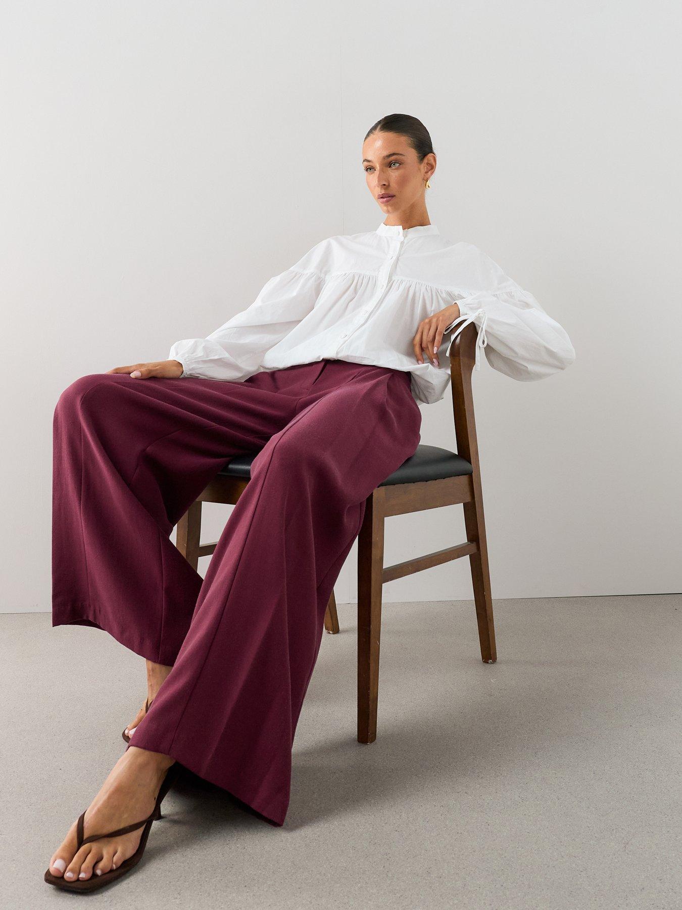 Image 4 of 7 of The Very Collection Women's Ultra Wide Leg Waistband Detail Trousers - Burgundy
