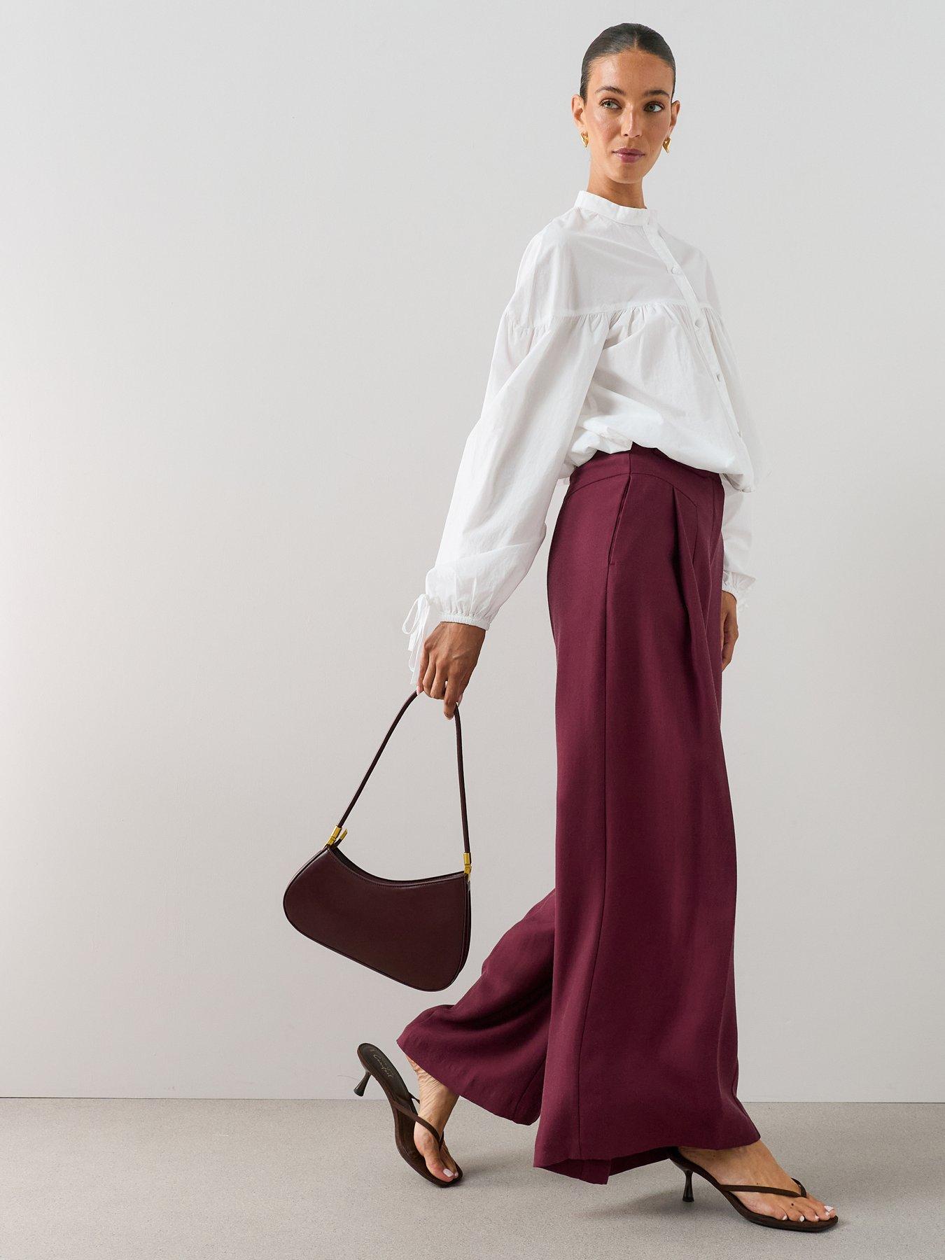 Image 5 of 7 of The Very Collection Women's Ultra Wide Leg Waistband Detail Trousers - Burgundy