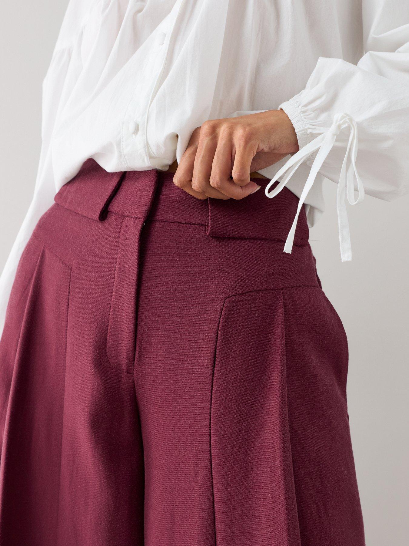 Image 6 of 7 of The Very Collection Women's Ultra Wide Leg Waistband Detail Trousers - Burgundy