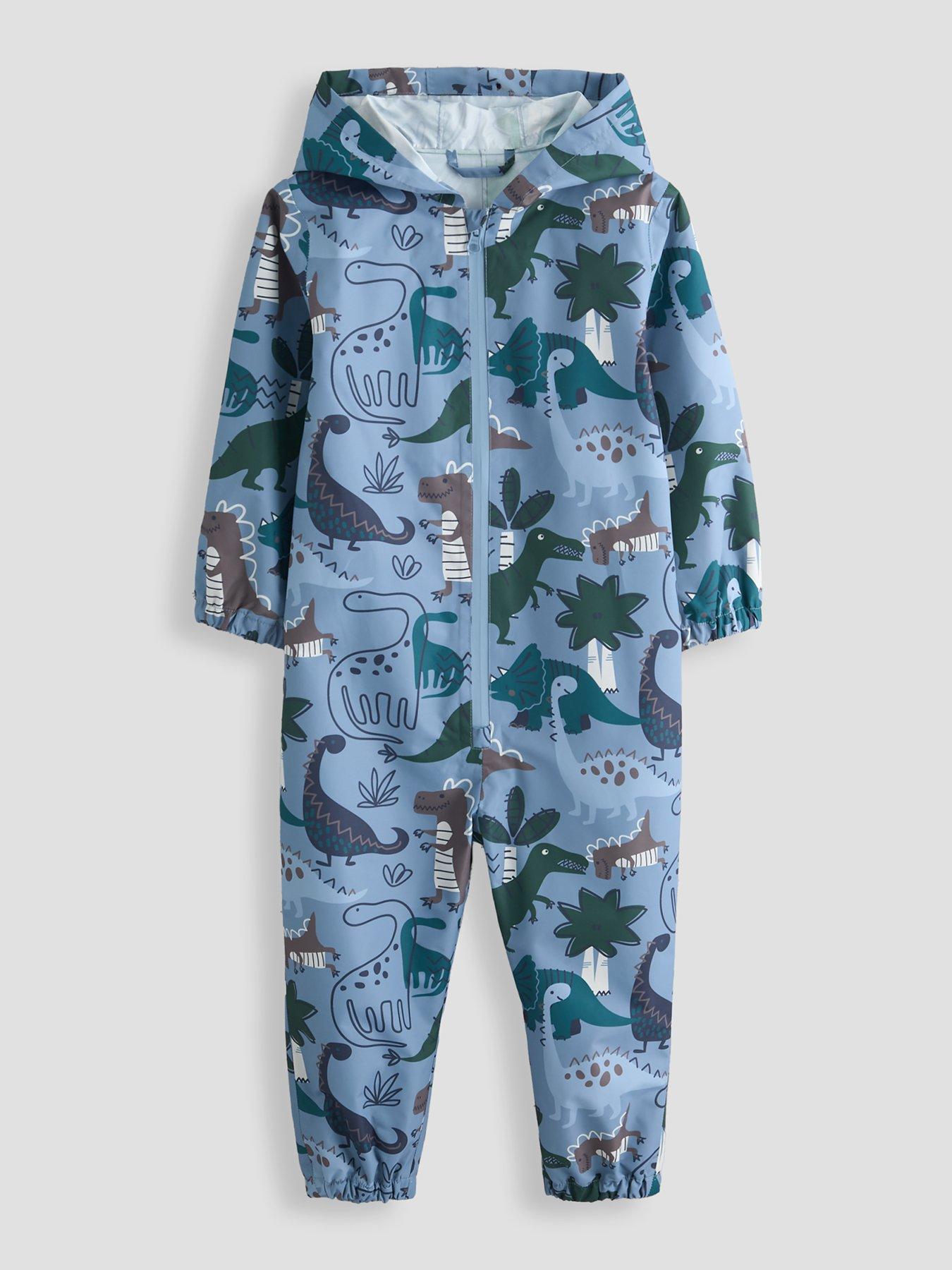 The Very Collection Boys Light Weight Waterproof Dino Print Puddle Suit - Blue