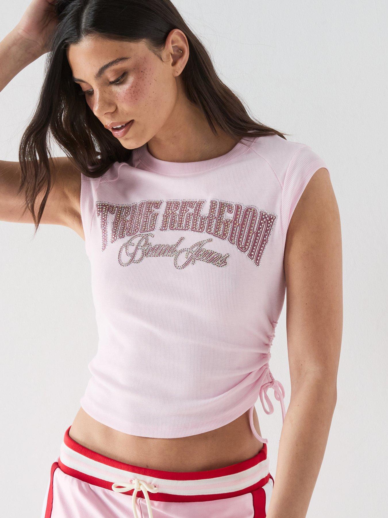 TRUE RELIGION Crystal Side Ruch Short Sleeve Baby Top - Pink