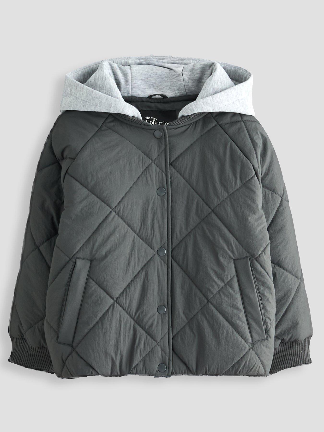 The Very Collection Boys Diamond Quilt Jersey Hood Lightweight Coat - Black