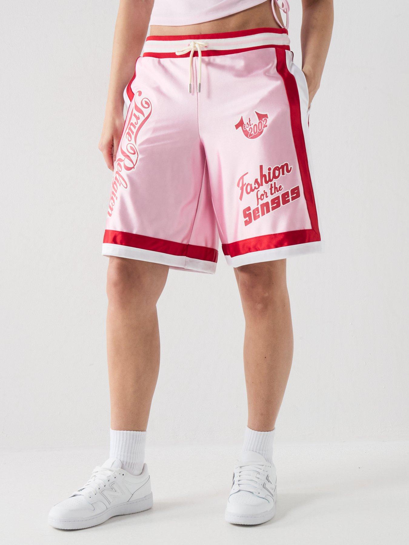 TRUE RELIGION Sporty Contrast Basketball Shorts - Pink