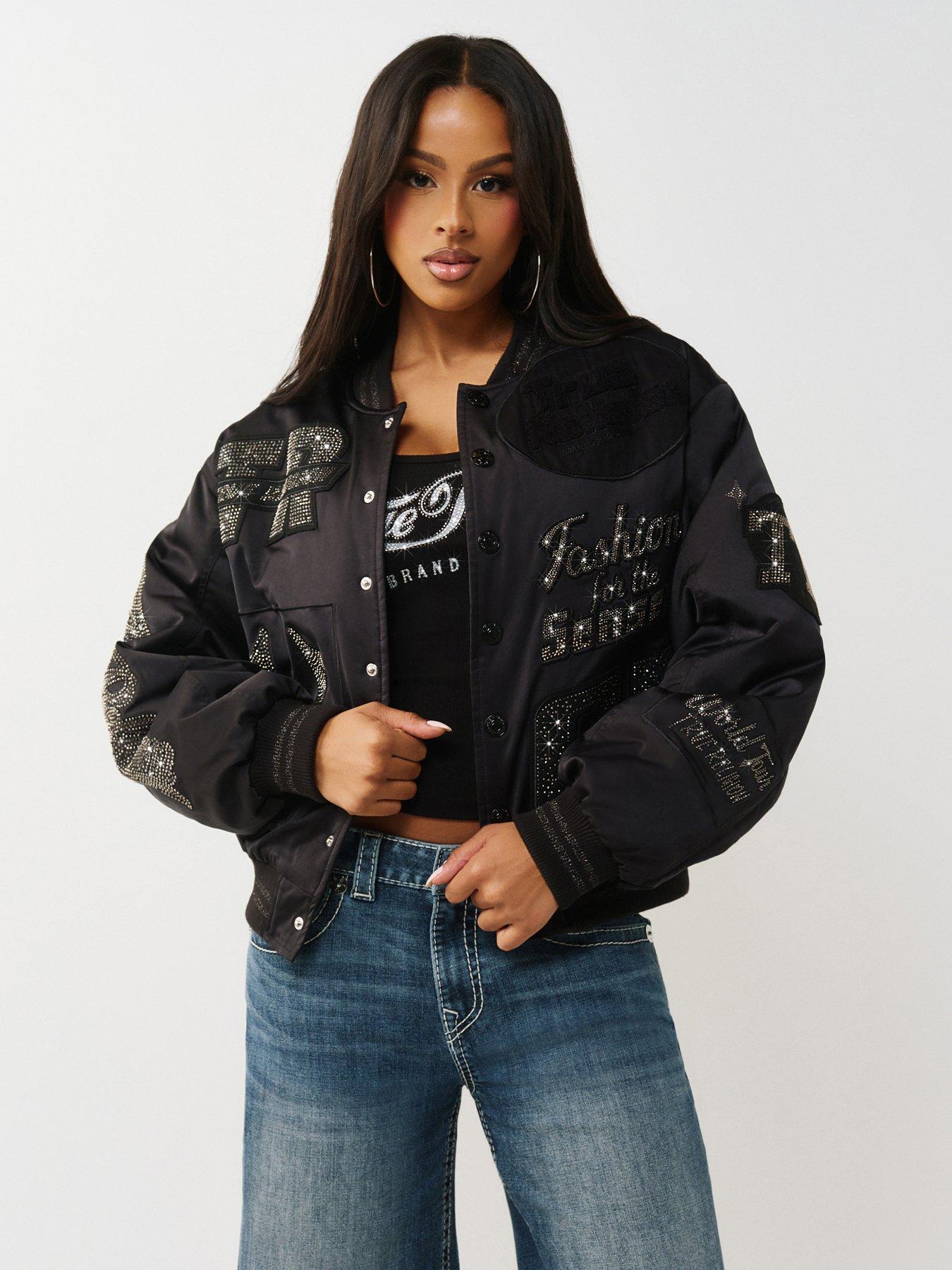 TRUE RELIGION Bedazzled Crystal Nylon Bomber