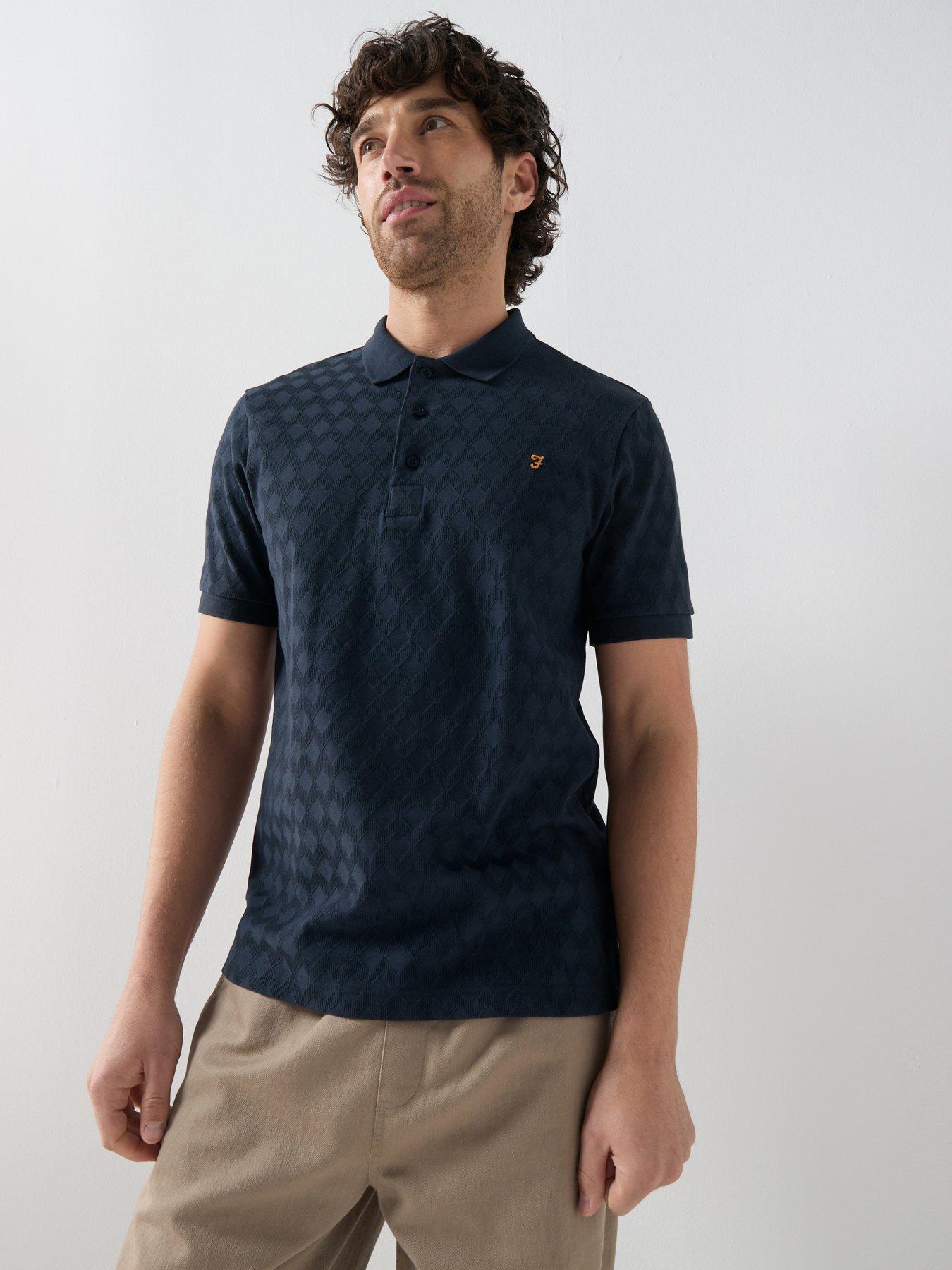 Farah Gold F Horace Regular Fit Jacquard Polo Shirt - Navy