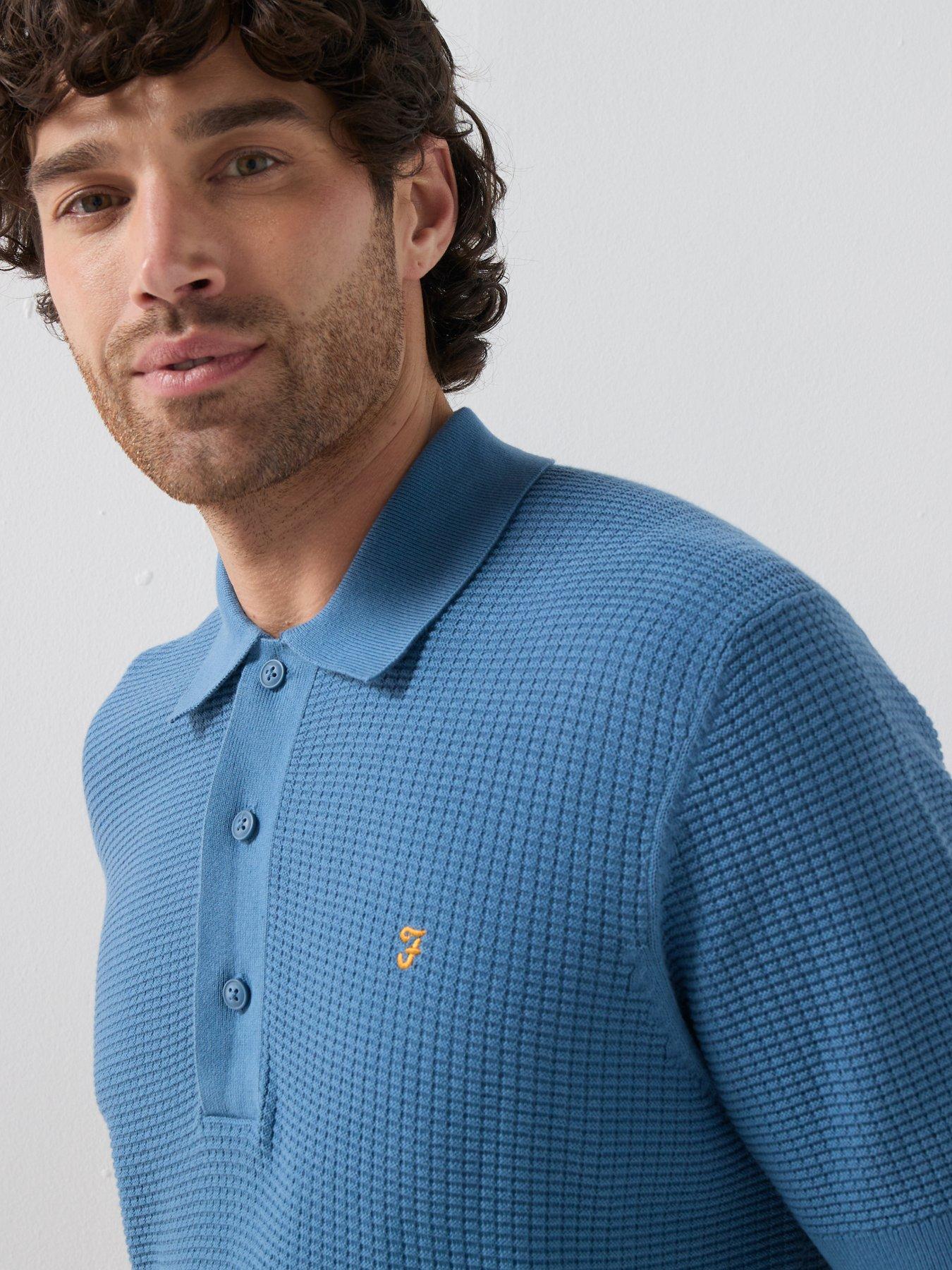 Image 4 of 6 of Farah Thornley Regular Fit Textured Knitted Polo Shirt - Blue