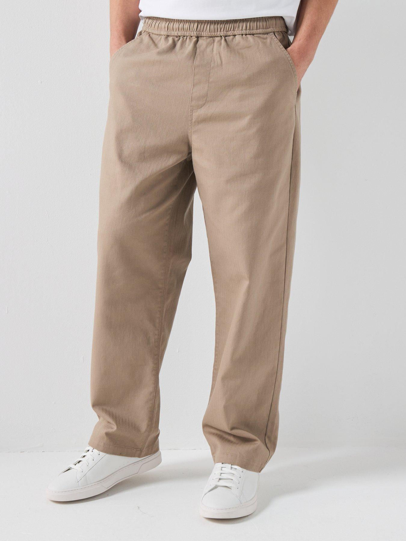 Farah Farah F Tab Greenport Loose Fit Herringbone Drawstring Trousers - Beige