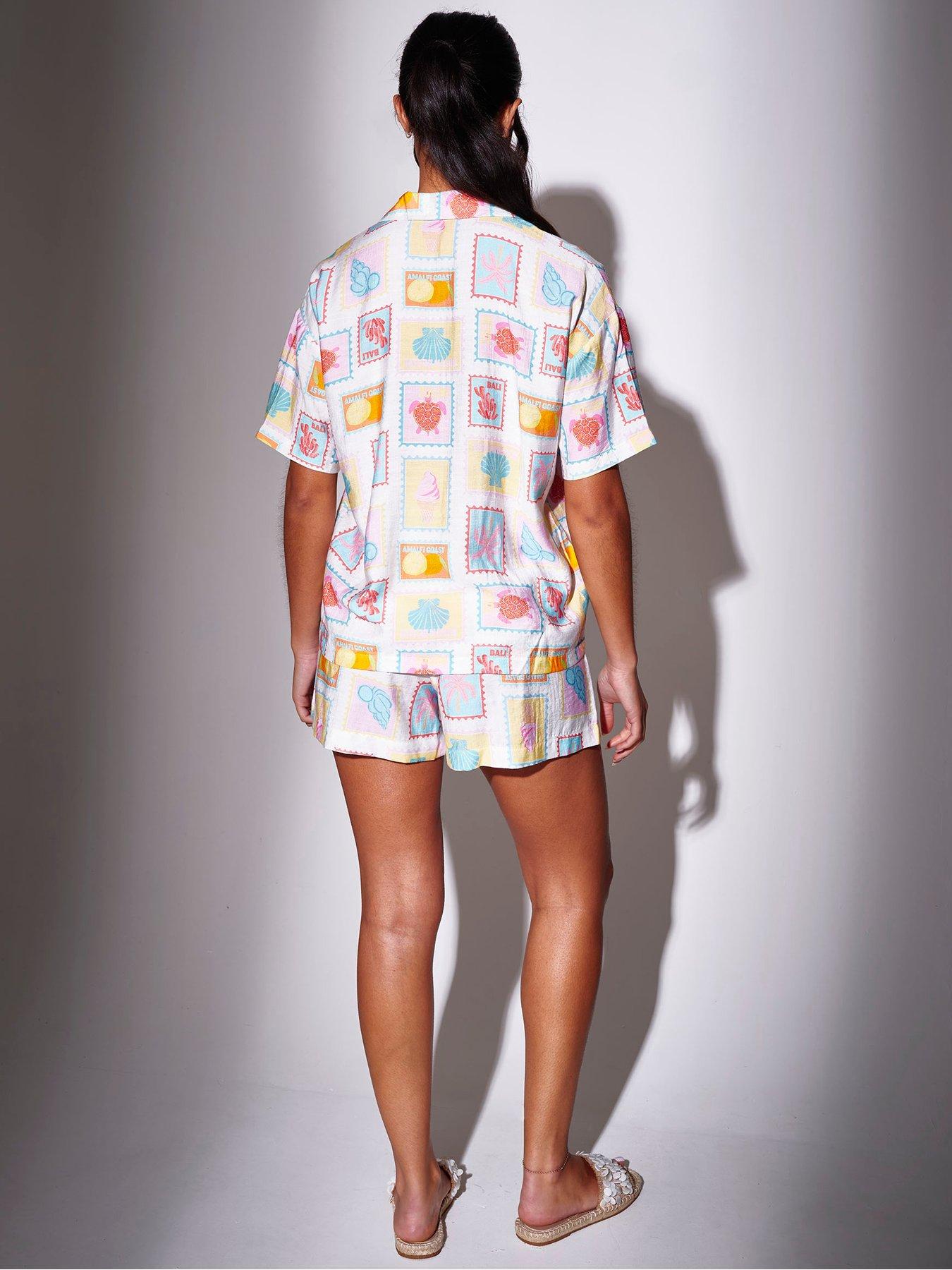 Image 2 of 5 of South Beach Beach Postcard Printed Tie Front Boxy Shirt - Multi