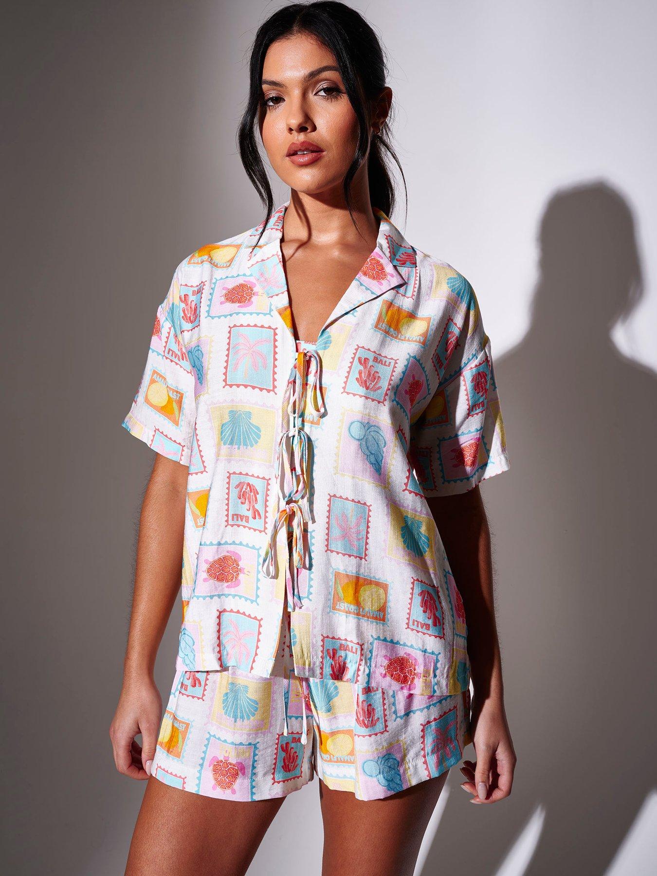 Image 3 of 5 of South Beach Beach Postcard Printed Tie Front Boxy Shirt - Multi