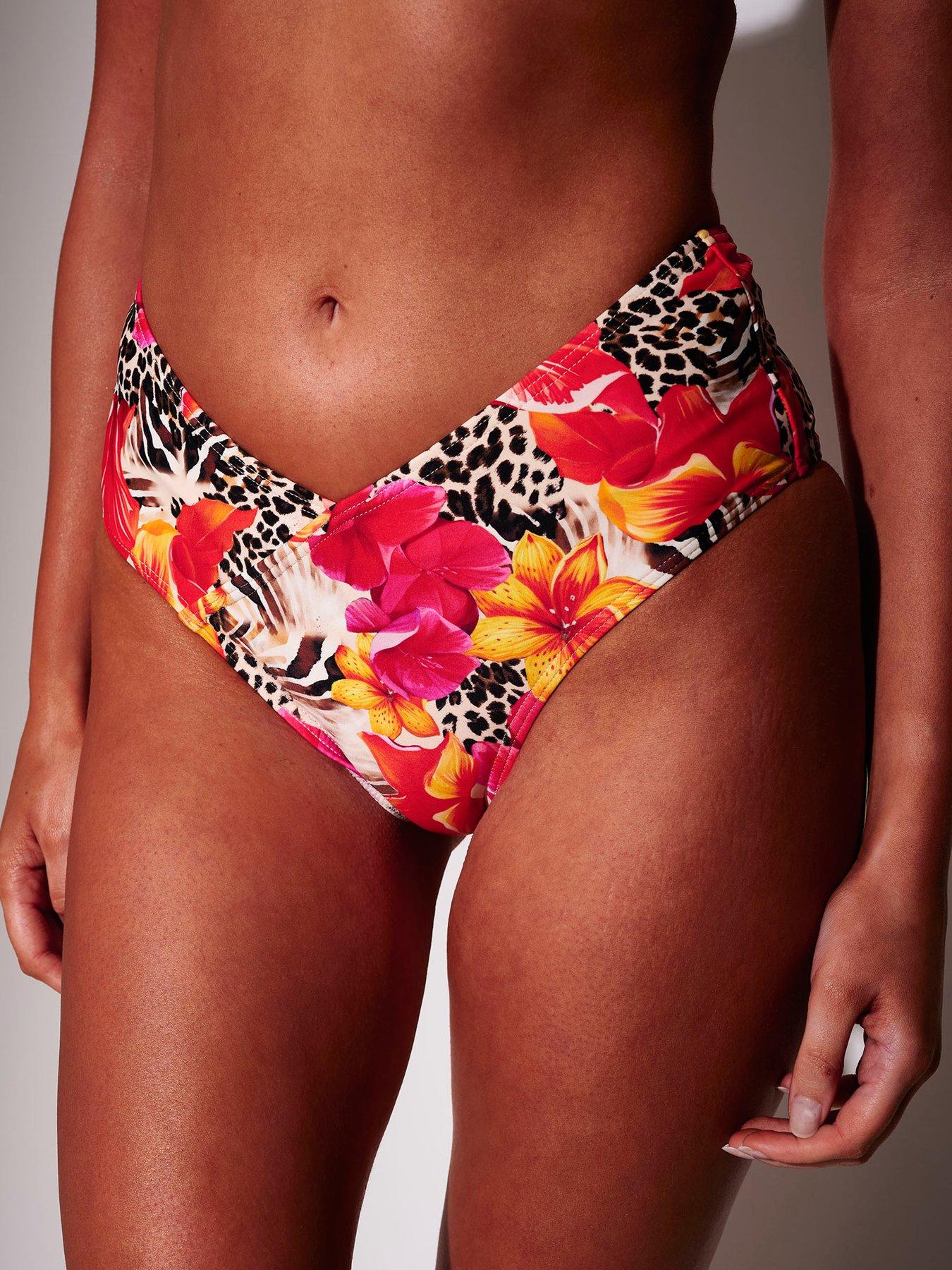 Image 2 of 3 of South Beach Leopard Floral Printed V-Waist Brief - Multi