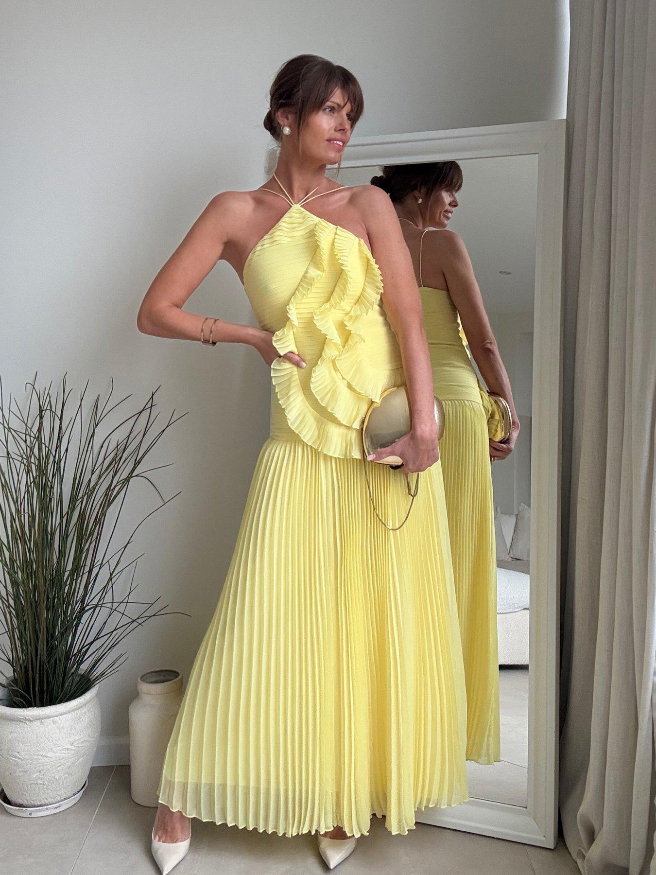 Style Cheat Frill Halter Maxi Dress - Yellow