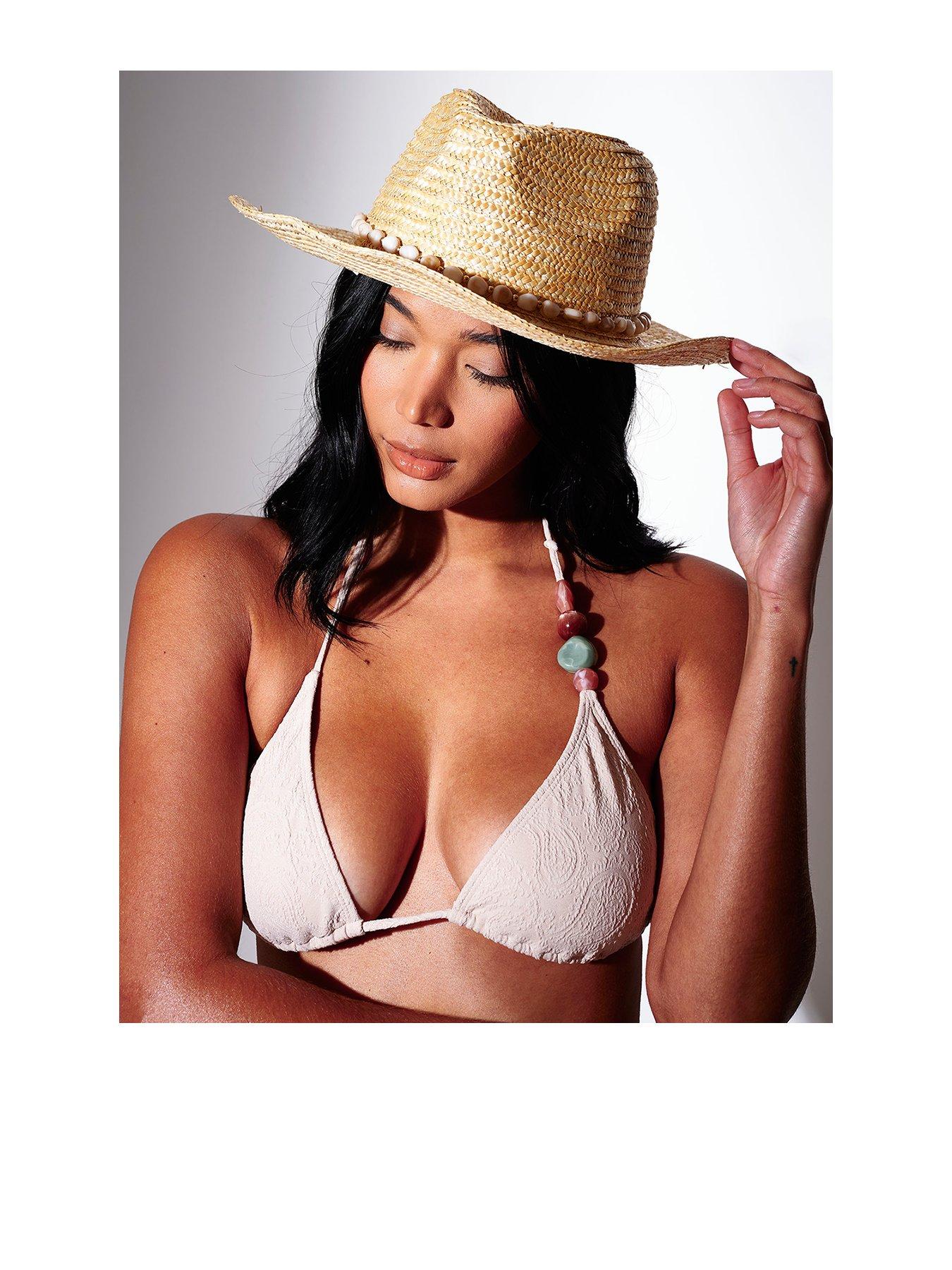 South Beach South Beach Straw Pearl Trim Cowboy Hat - Beige