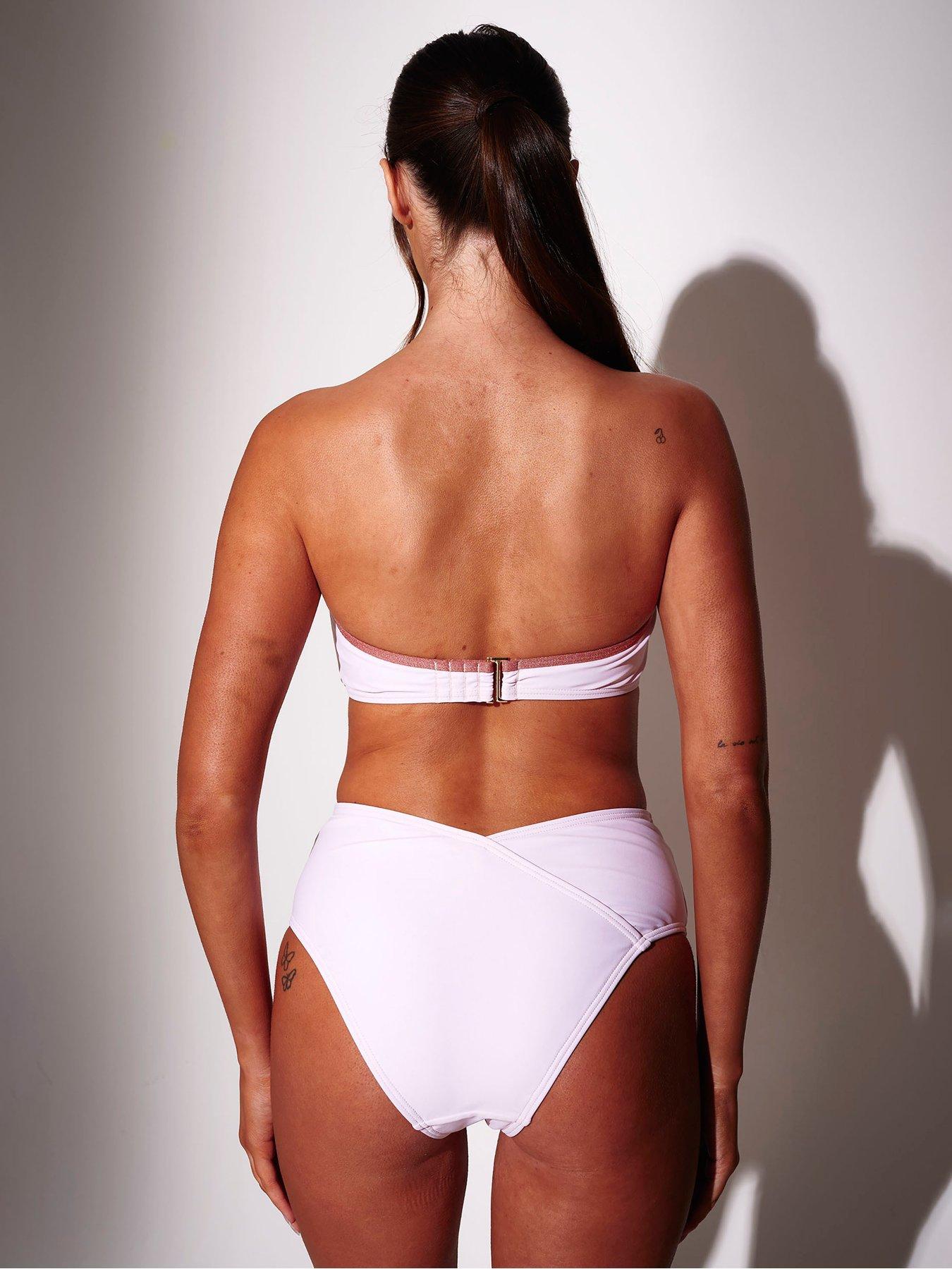 Image 4 of 5 of South Beach Seashell Printed Bandeau Bikini Top With Metallic Binding - Pink