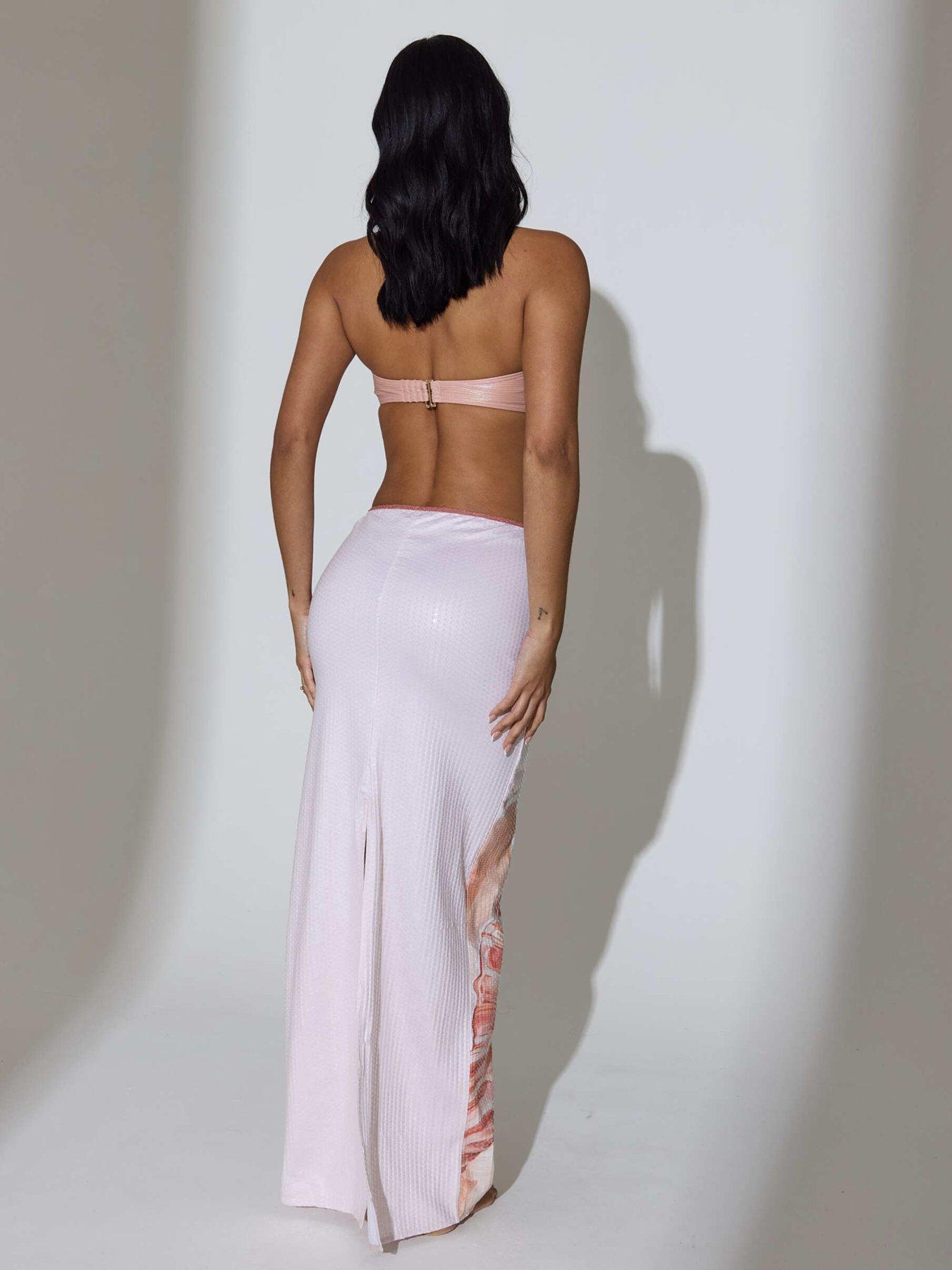 Image 2 of 5 of South Beach Sequin Overlay Seashell Printed Maxi Skirt - Pink