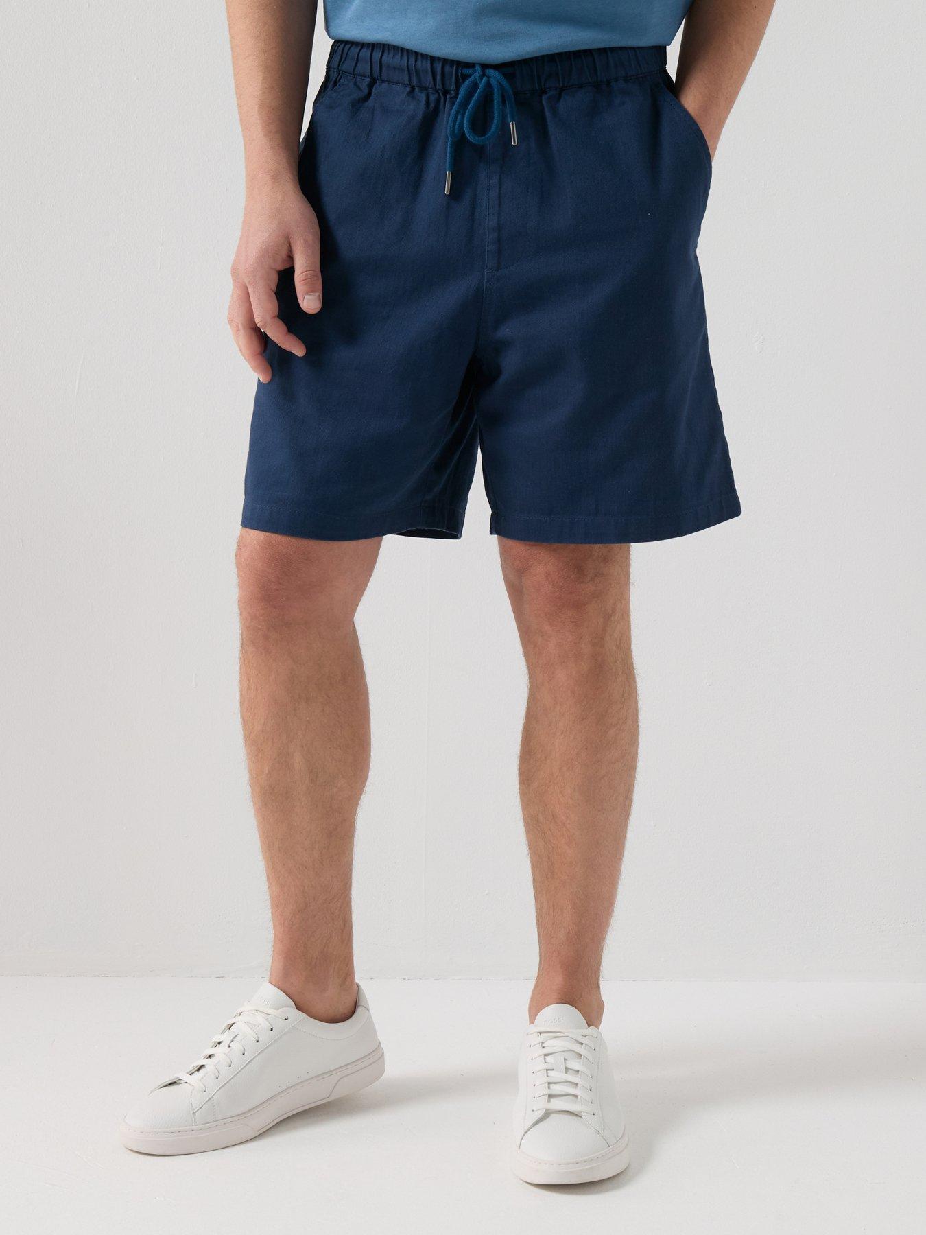 Image 1 of 4 of Farah Swinton Loose Fit Herringbone Drawstring Shorts - Navy