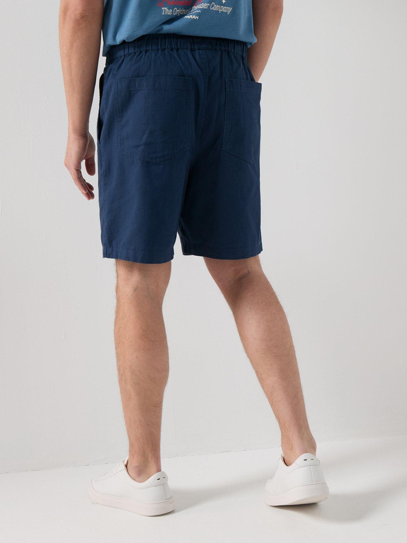 Image 2 of 4 of Farah Swinton Loose Fit Herringbone Drawstring Shorts - Navy