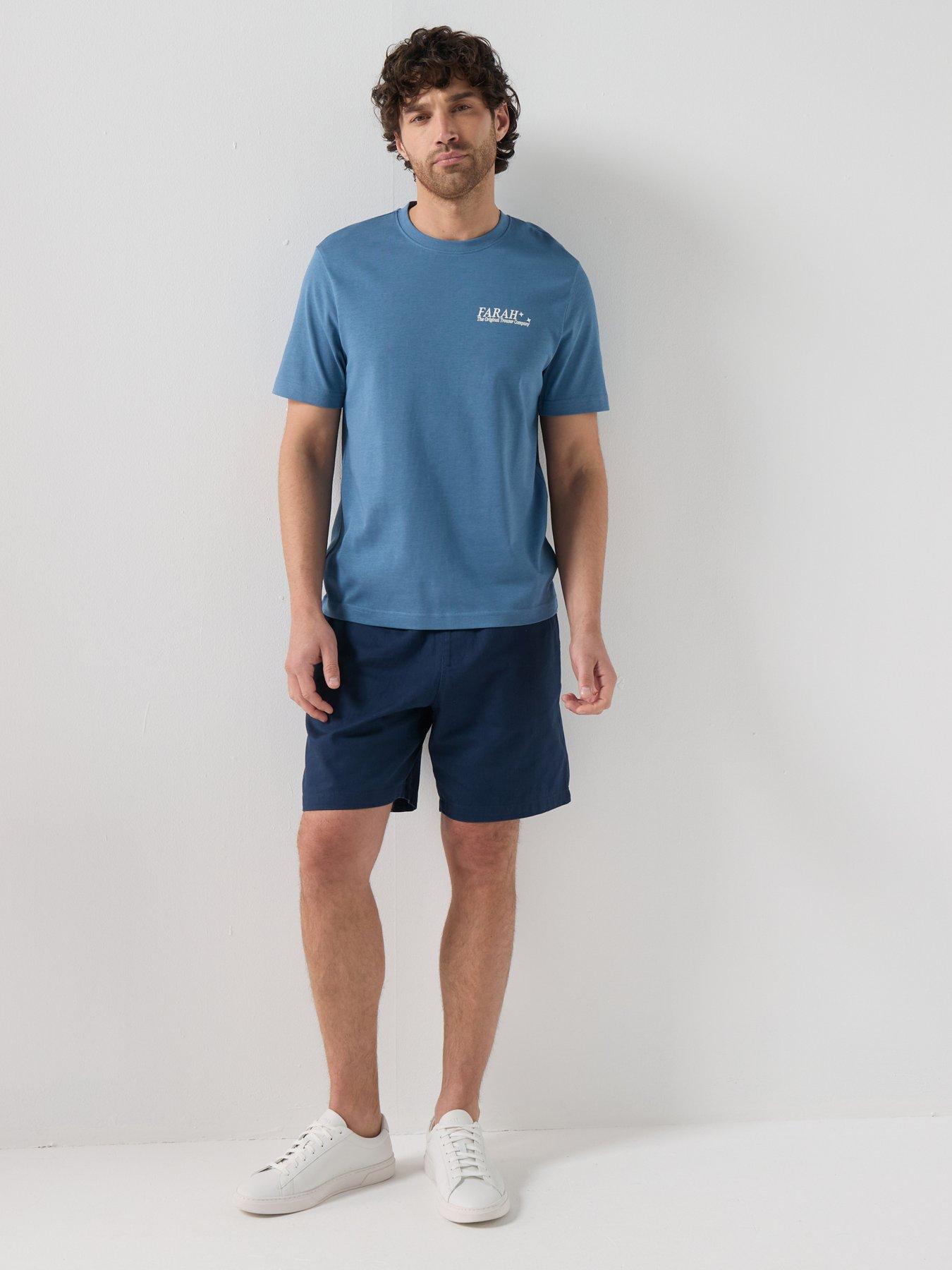 Image 3 of 4 of Farah Swinton Loose Fit Herringbone Drawstring Shorts - Navy