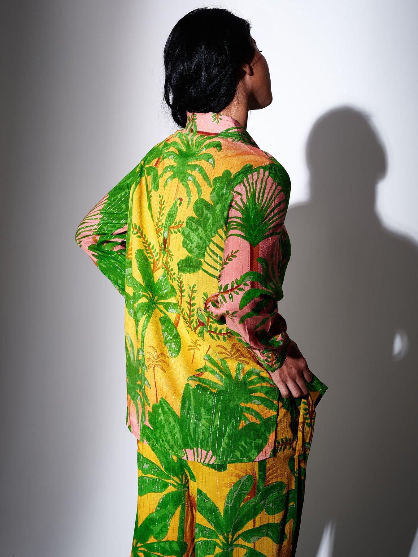 Image 2 of 6 of South Beach Metallic Stripe Printed Long Sleeve Shirt - Multi