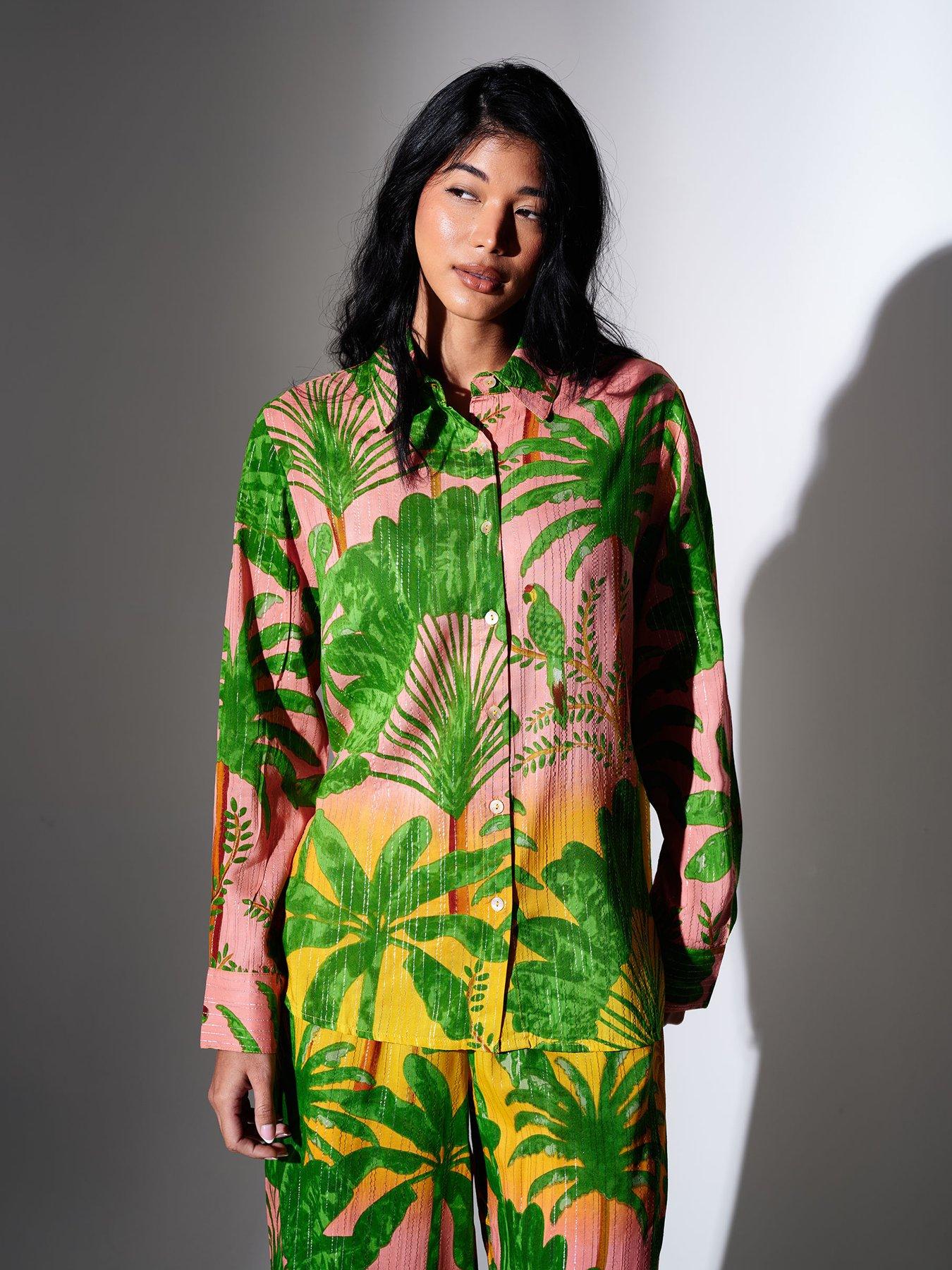 Image 5 of 6 of South Beach Metallic Stripe Printed Long Sleeve Shirt - Multi