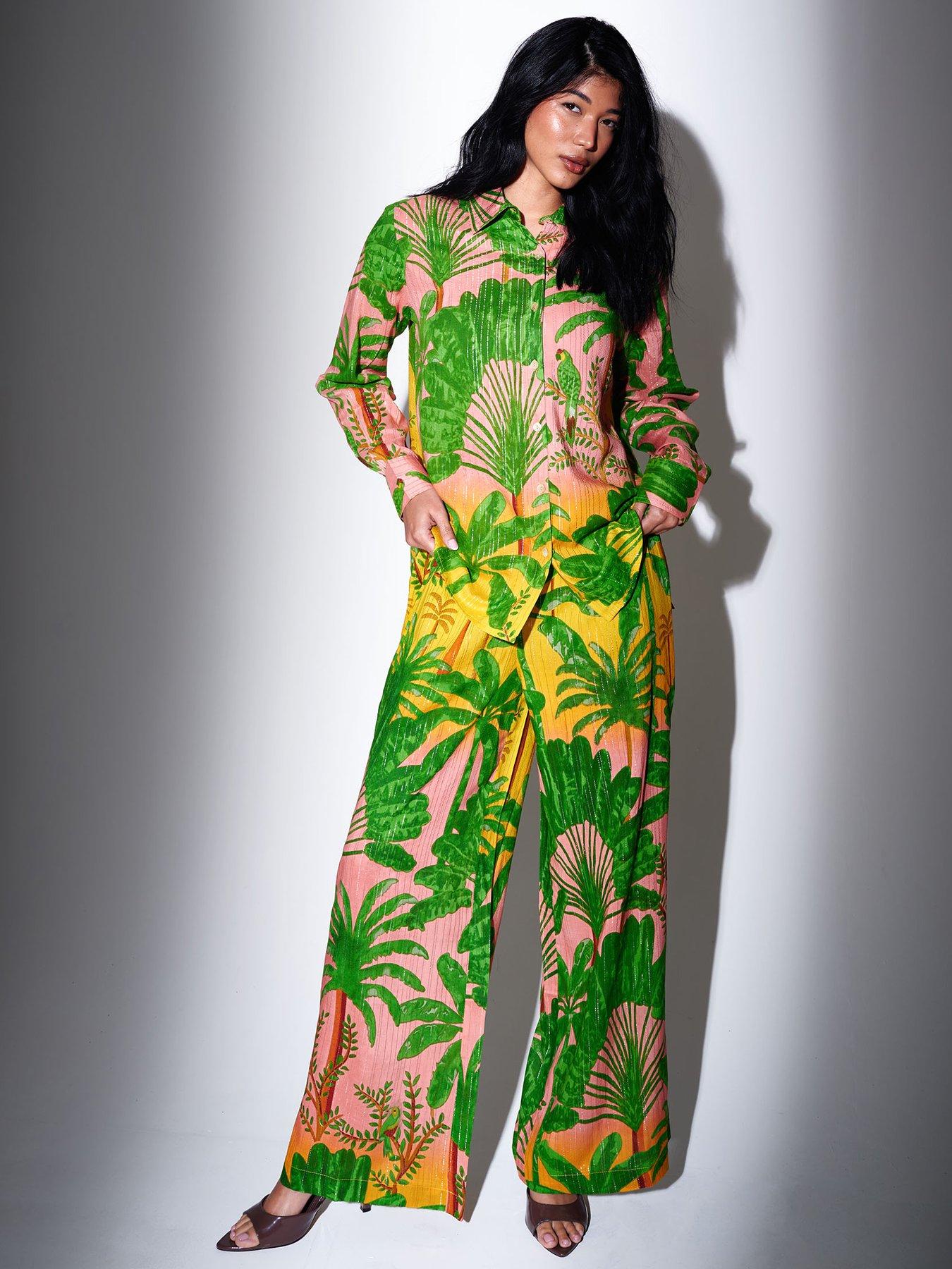 South Beach Metallic Stripe Printed Wide Leg Trousers - Multi