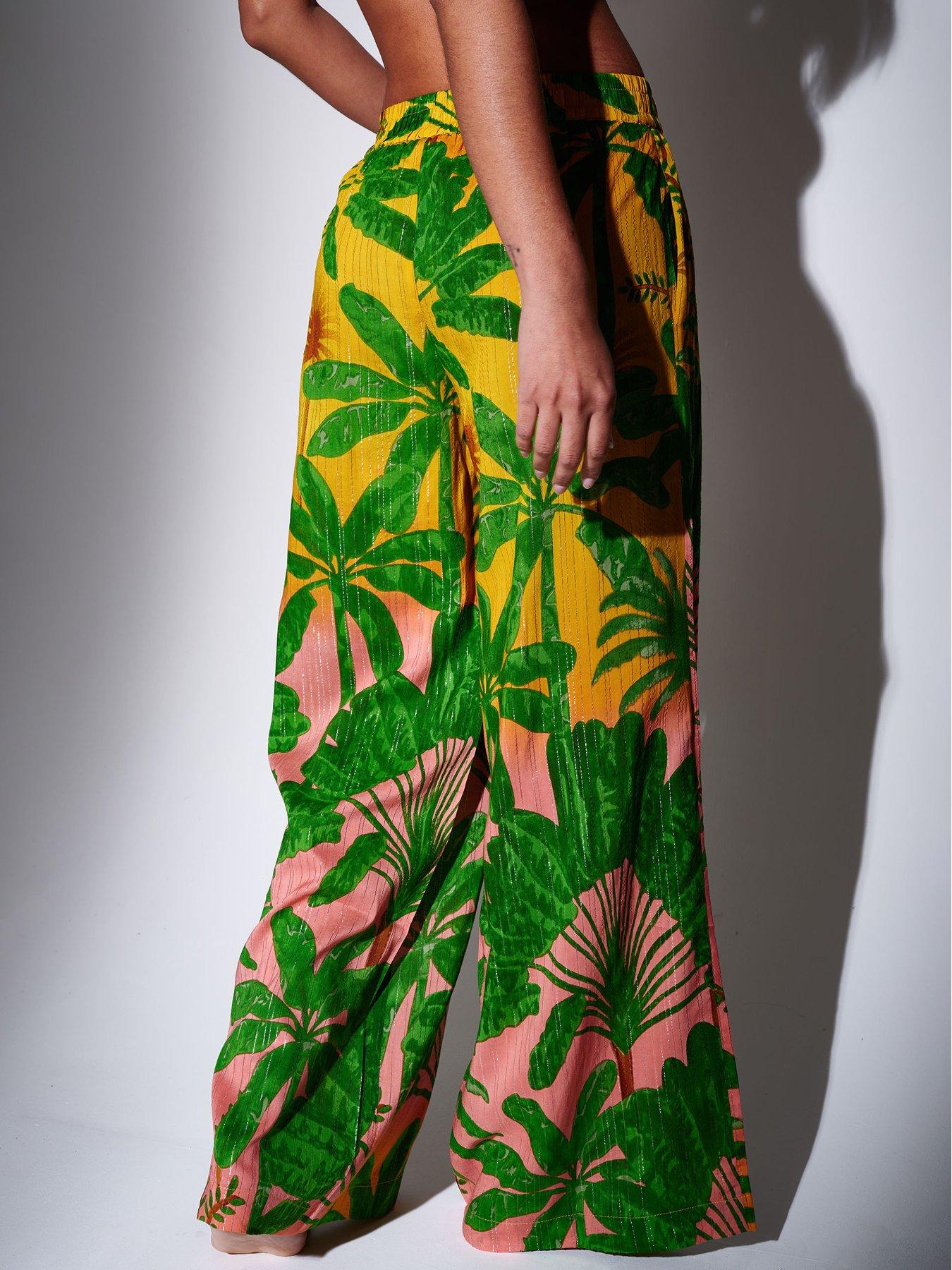Image 3 of 3 of South Beach Metallic Stripe Printed Wide Leg Trousers - Multi