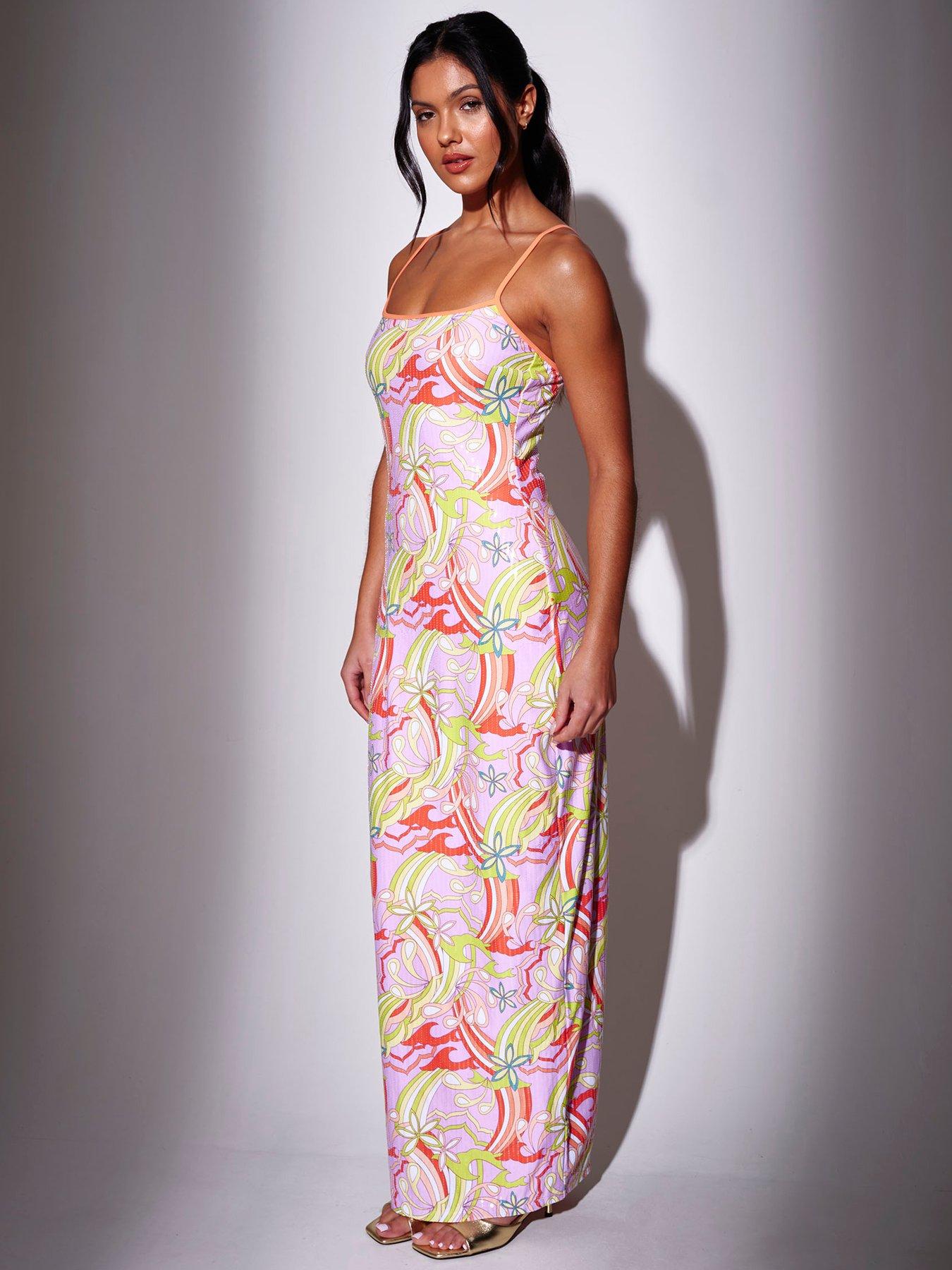 South Beach Retro Printed Sequin Maxi Dress - Multi