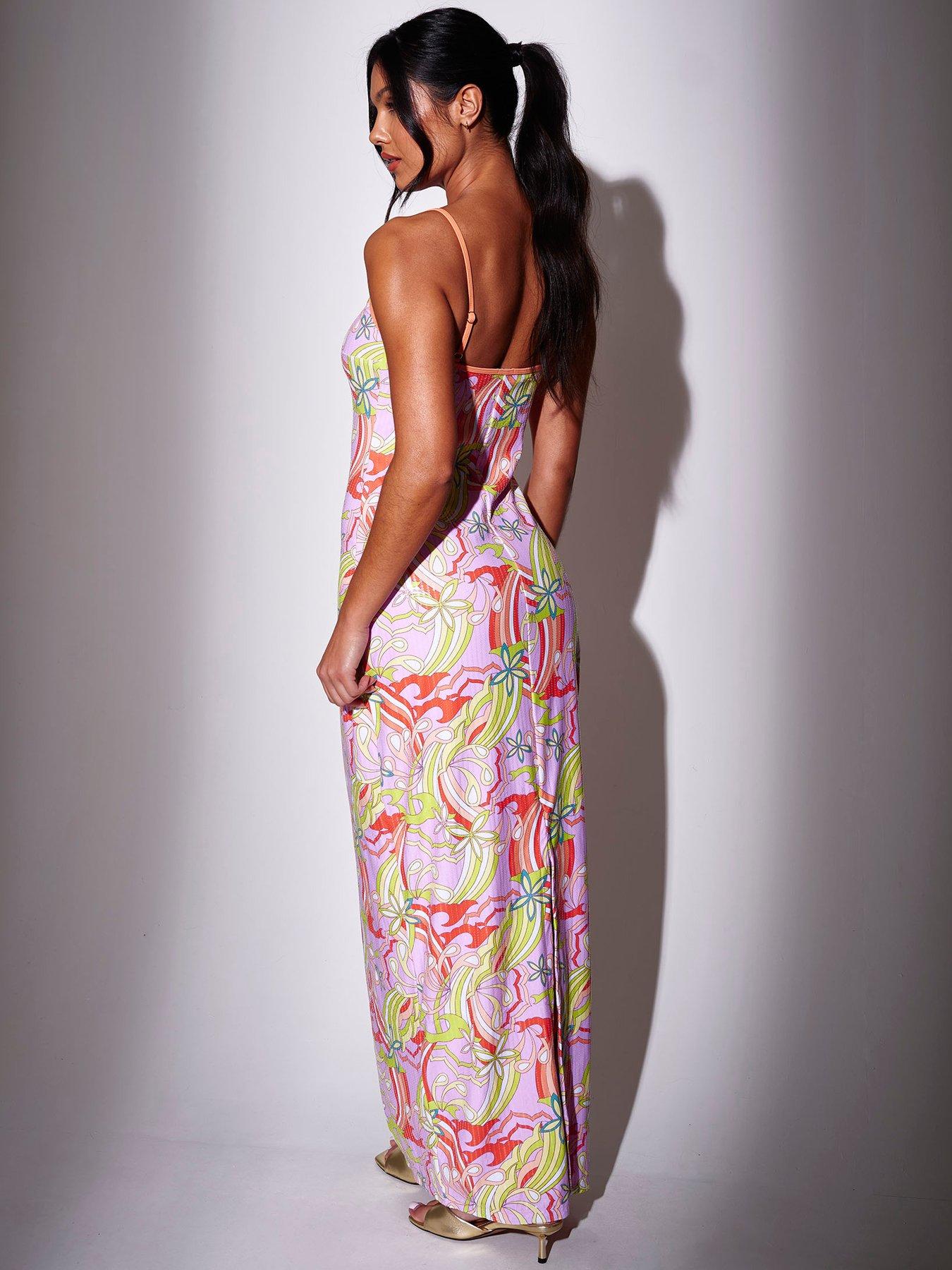 Image 3 of 5 of South Beach South Beach Retro Printed Sequin Maxi Dress - Multi
