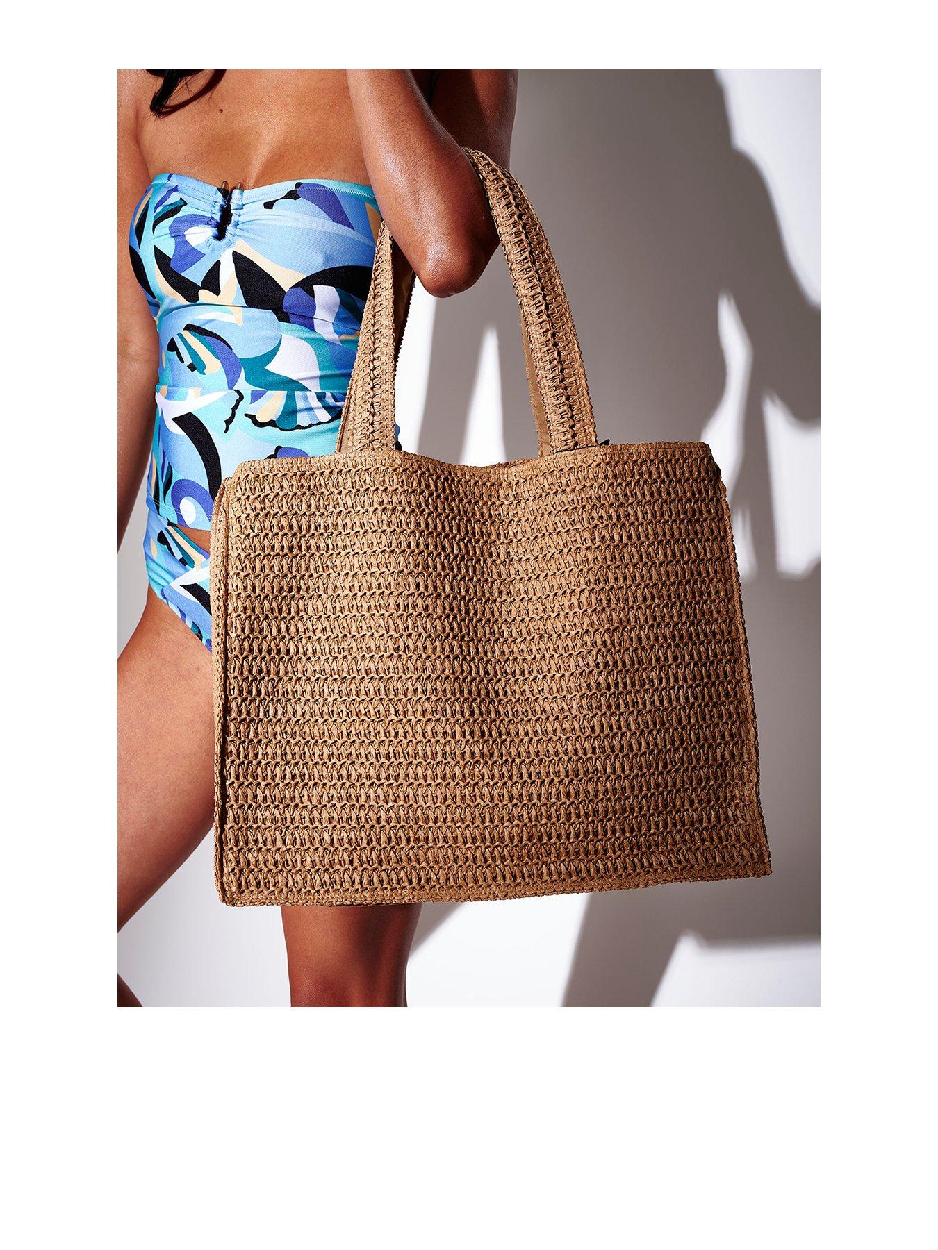 Image 1 of 3 of South Beach South Beach Straw Shoulder Tote Bag - Beige