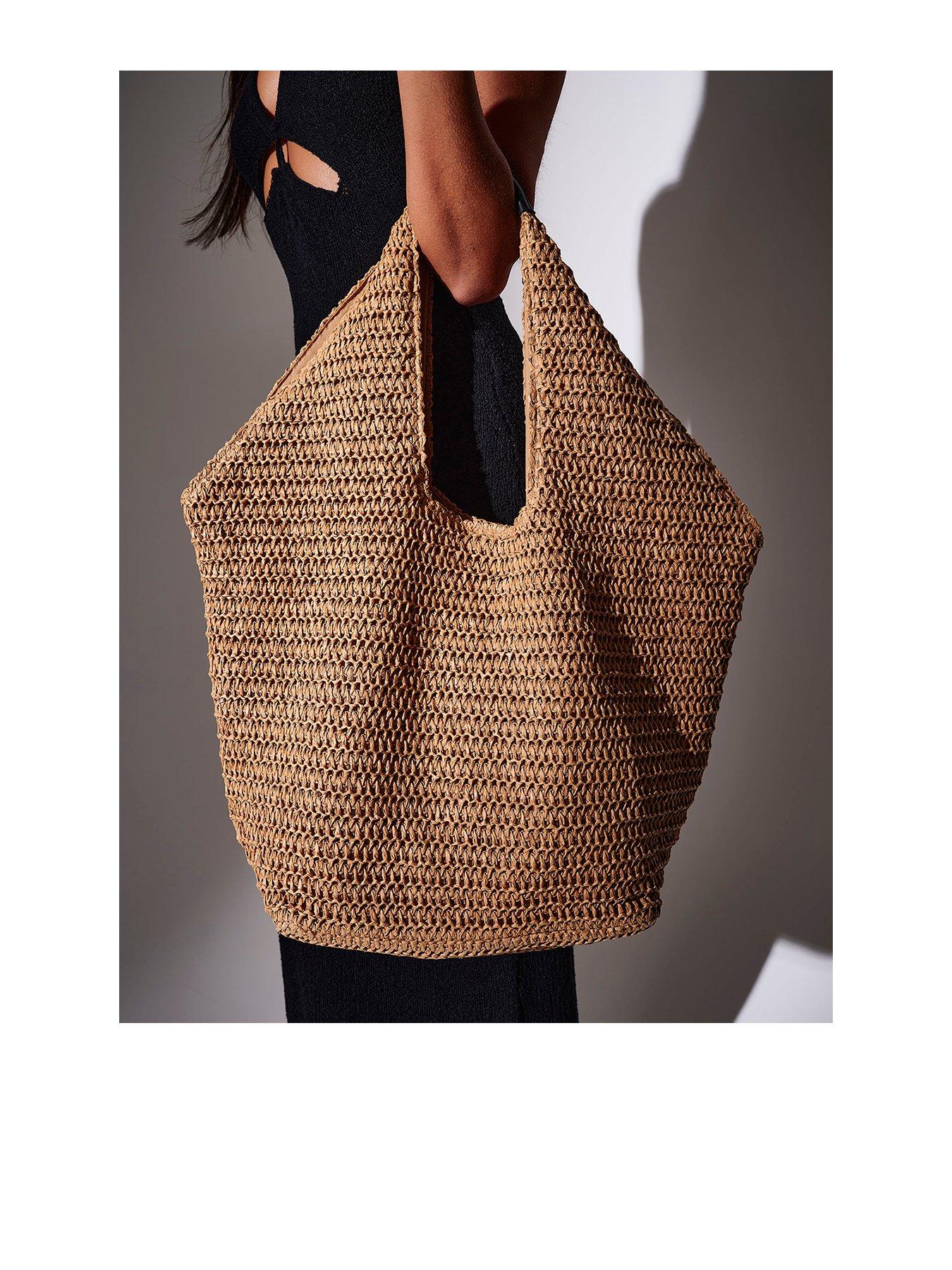 South Beach South Beach Straw Oversized bag with pu handle trim and lining - Beige