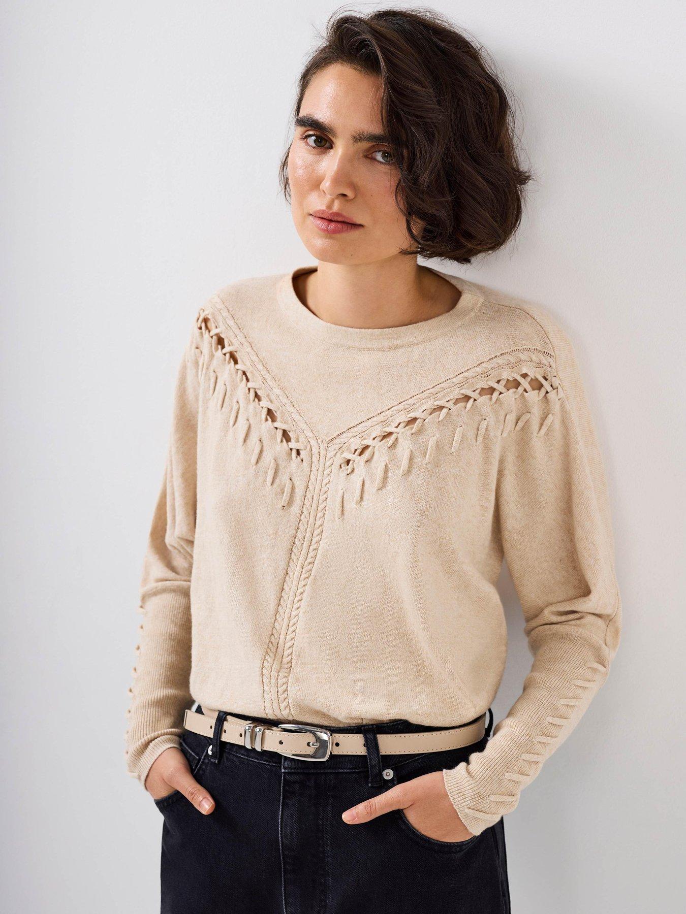 Mint Velvet Neutral Whipstitch Jumper - Cream