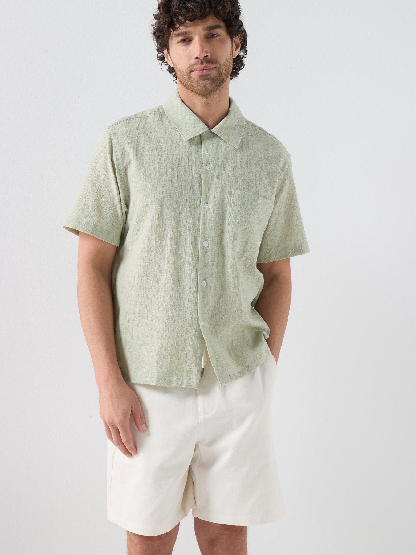 Farah Farah F Tab Riley Shortsleeve Box Fit Textured Shirt - Light Green