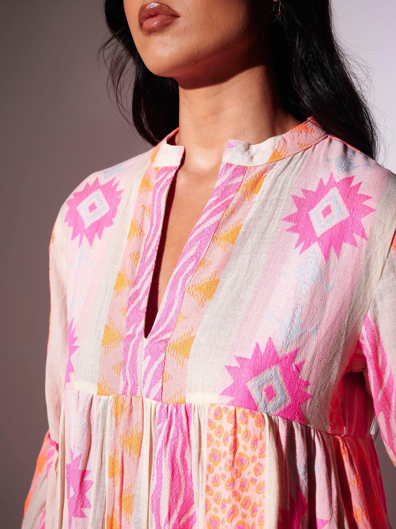 Image 5 of 5 of South Beach Jaquard Long Sleeve Mini Dress - Neon - Multi