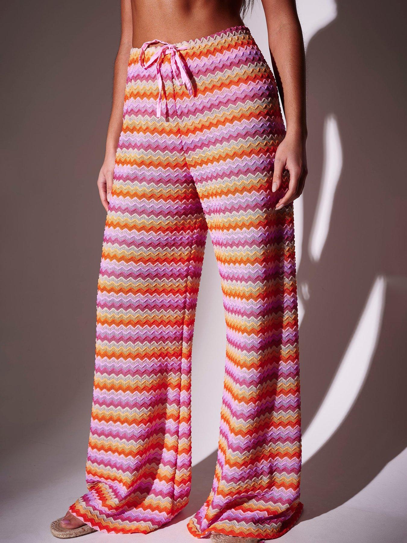Image 2 of 4 of South Beach Chevron Crochet Wide Leg Trousers - Multi