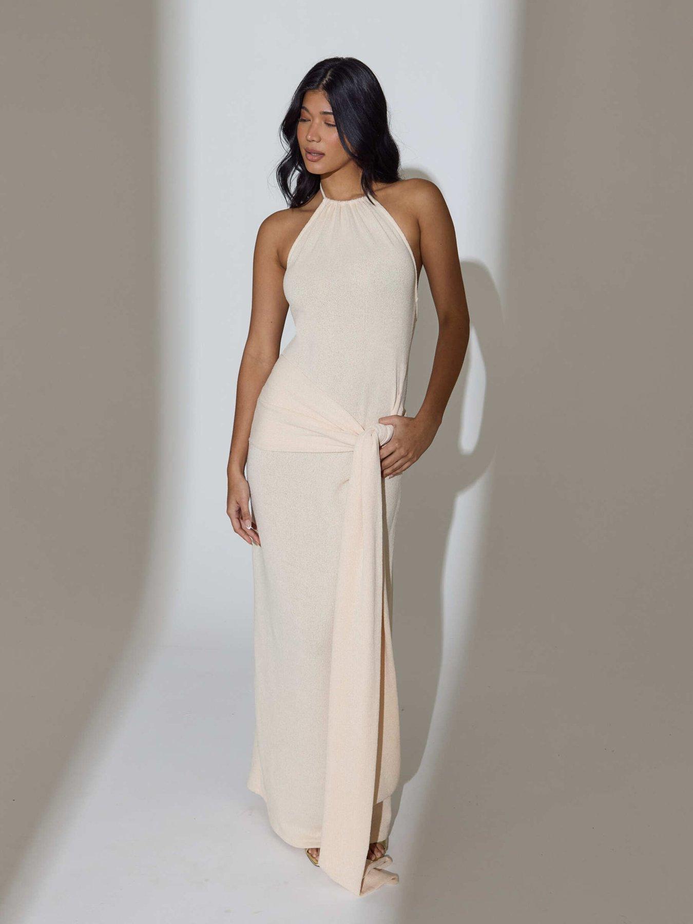 Image 2 of 5 of South Beach Knitted Sash Tie Maxi Dress - Beige