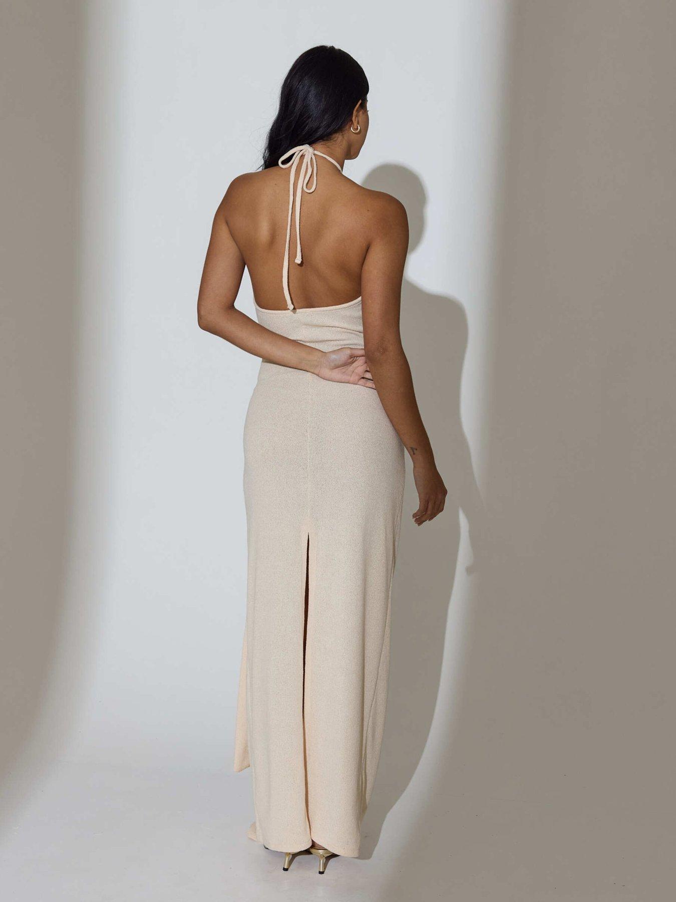 Image 4 of 5 of South Beach Knitted Sash Tie Maxi Dress - Beige