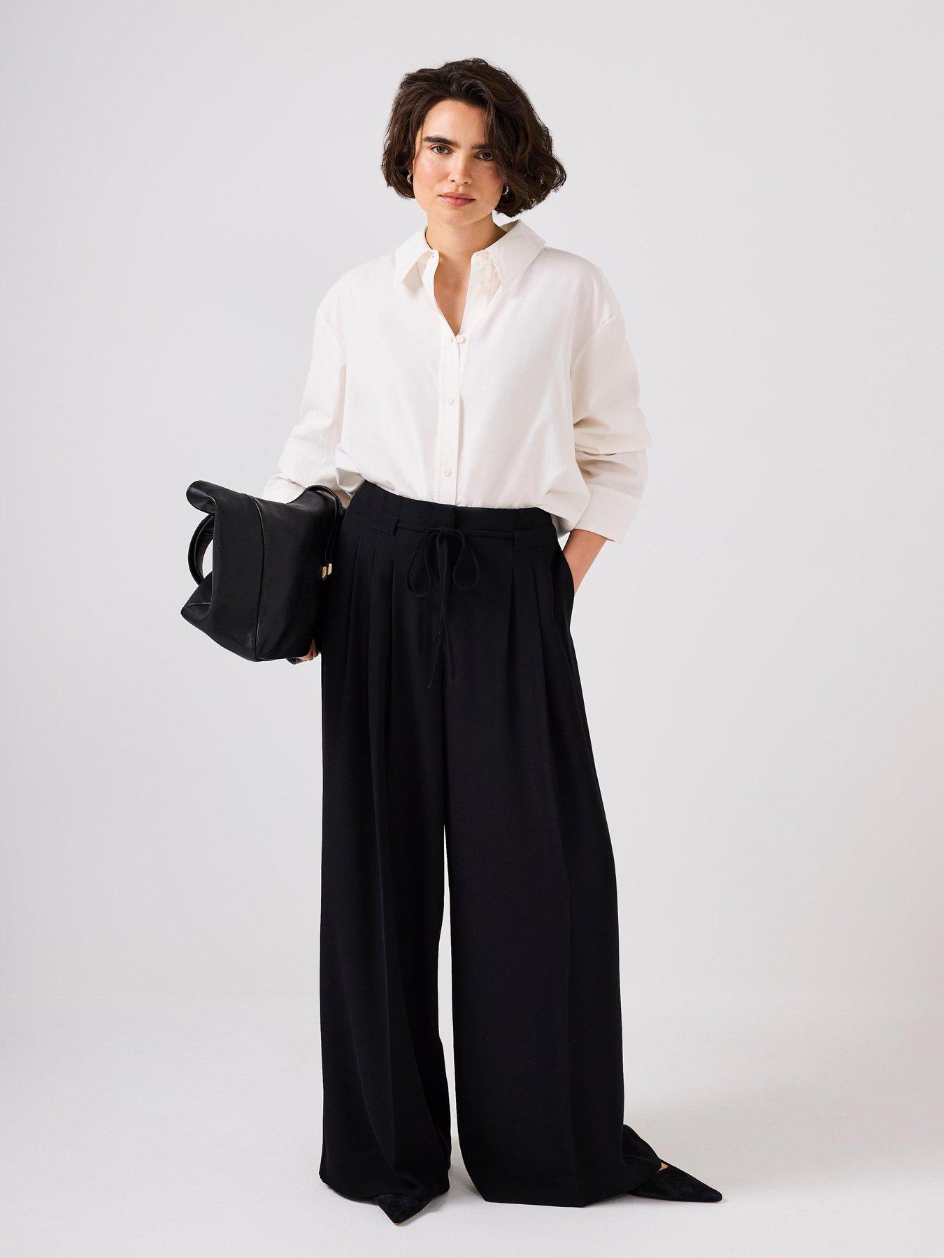 Mint Velvet Pleat Tie Wide Trouser - Black