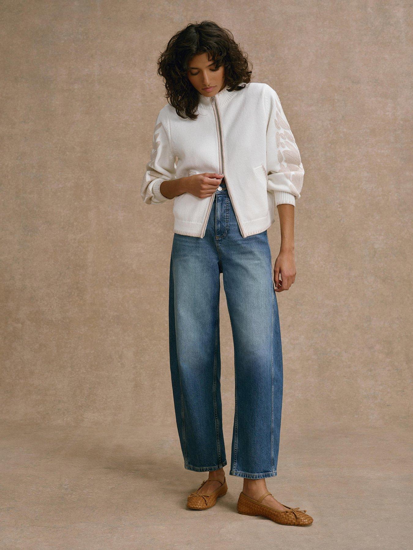 Image 2 of 6 of Mint Velvet Embroidery Zip Knit - Ivory