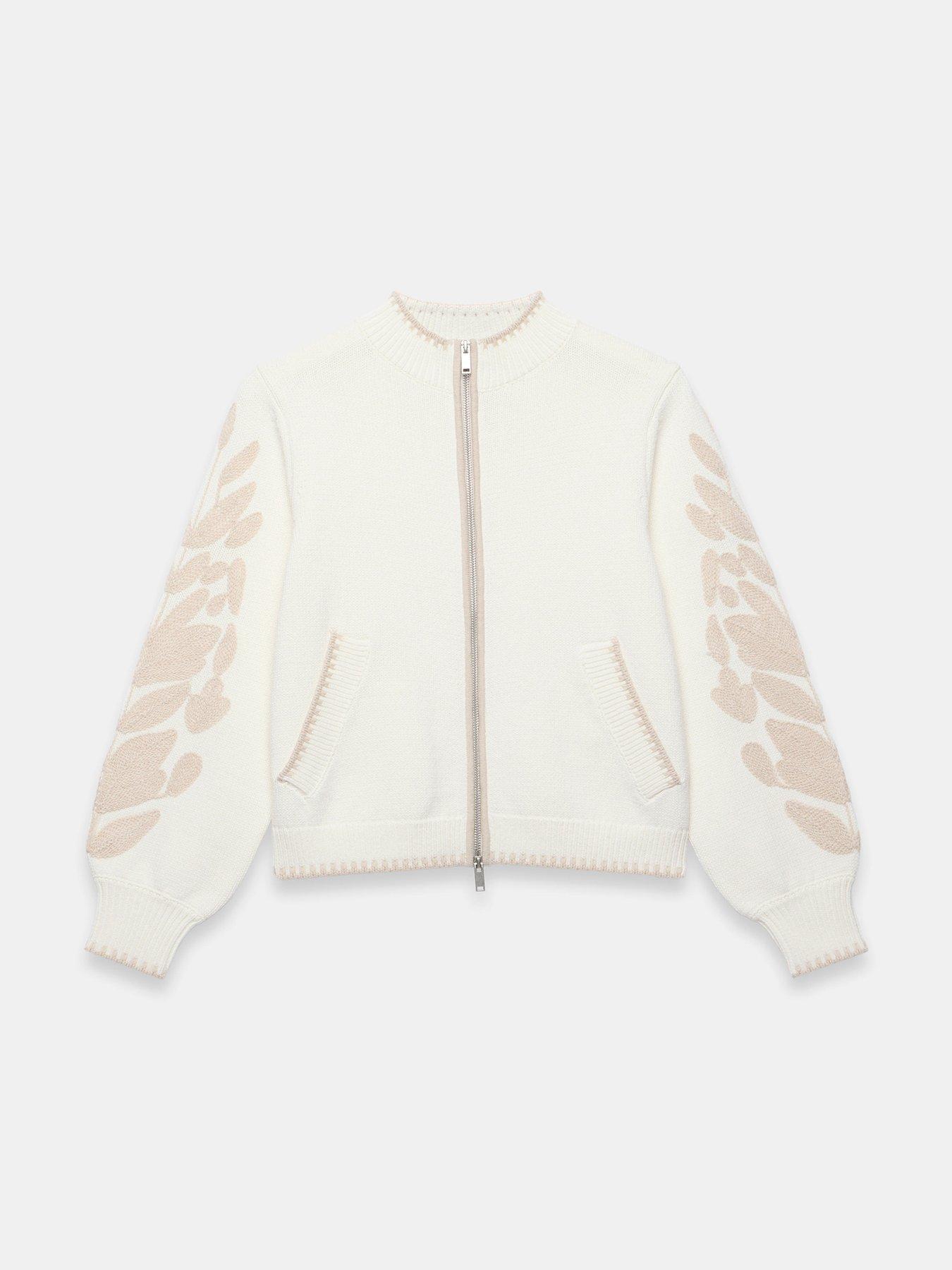 Image 5 of 6 of Mint Velvet Embroidery Zip Knit - Ivory