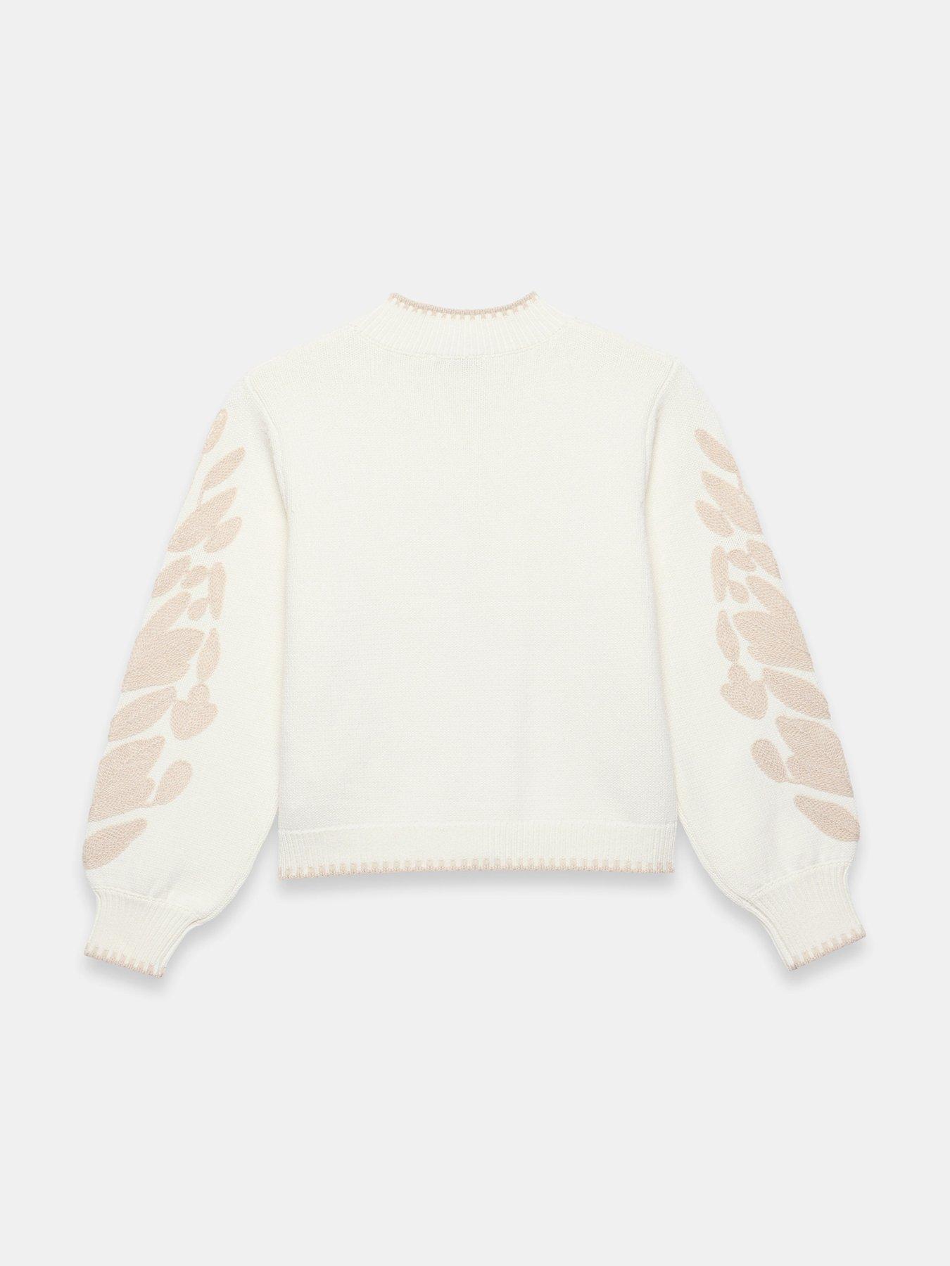 Image 6 of 6 of Mint Velvet Embroidery Zip Knit - Ivory