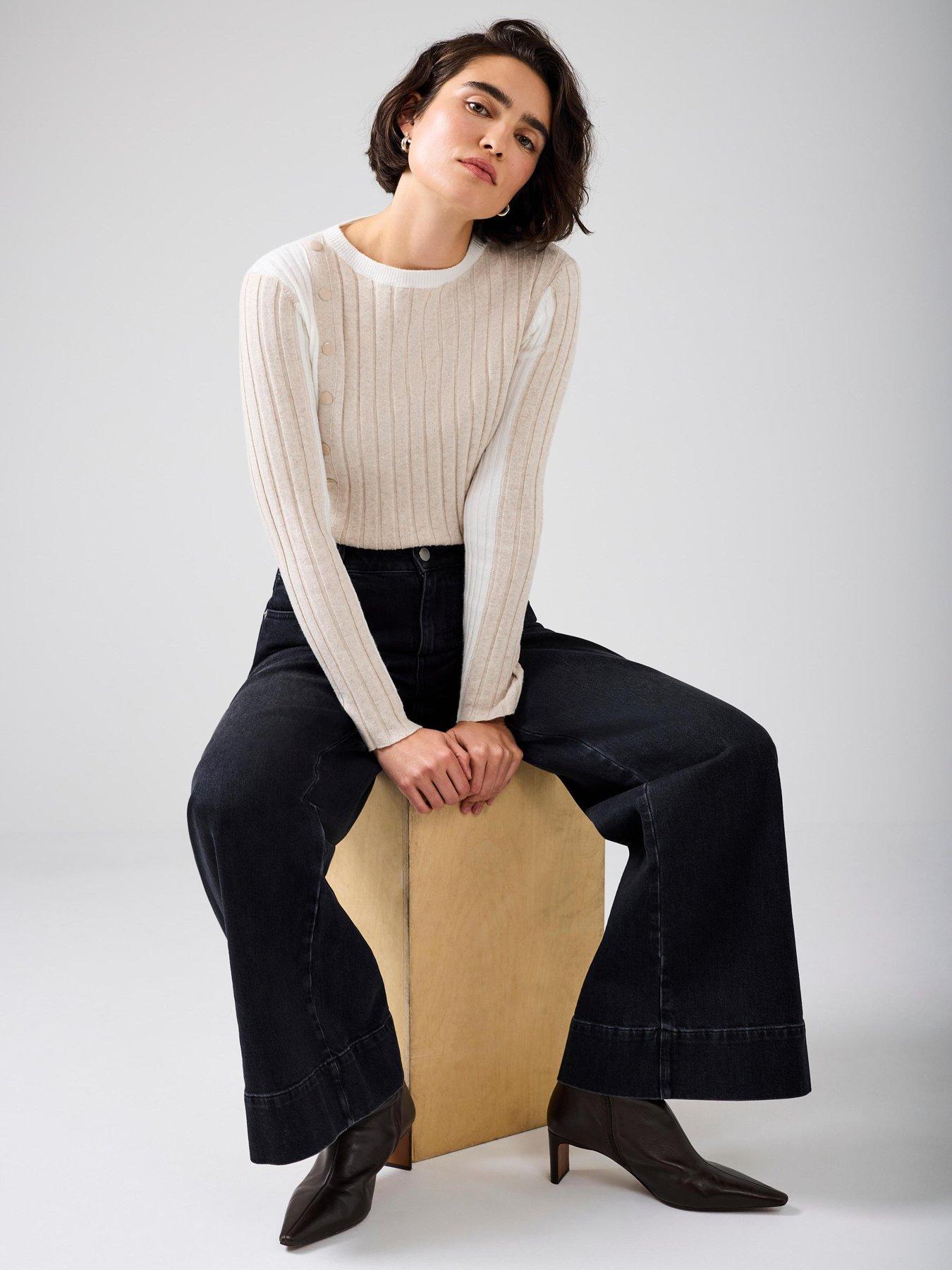 Image 2 of 6 of Mint Velvet Colour Block Knit Top - Cream