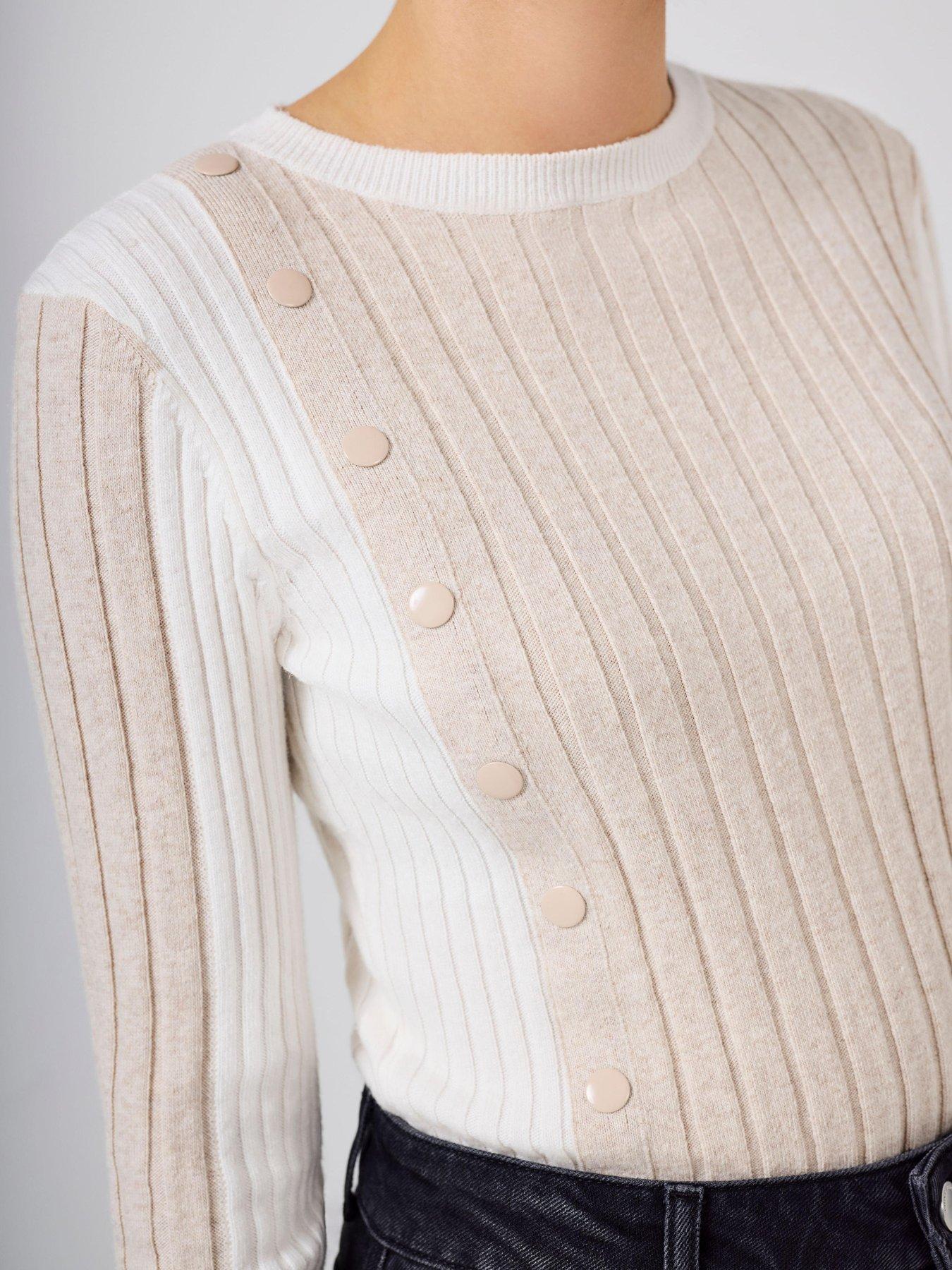 Image 3 of 6 of Mint Velvet Colour Block Knit Top - Cream