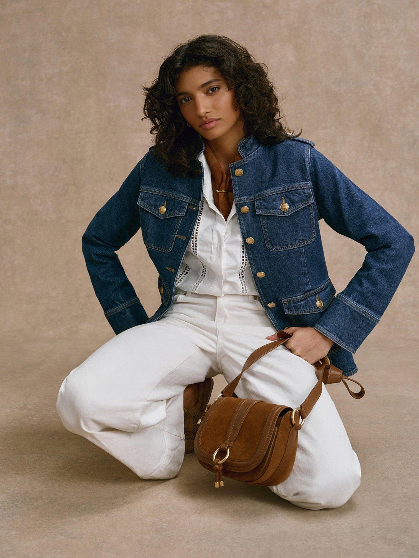 Image 1 of 6 of Mint Velvet Denim Military Jacket - Blue