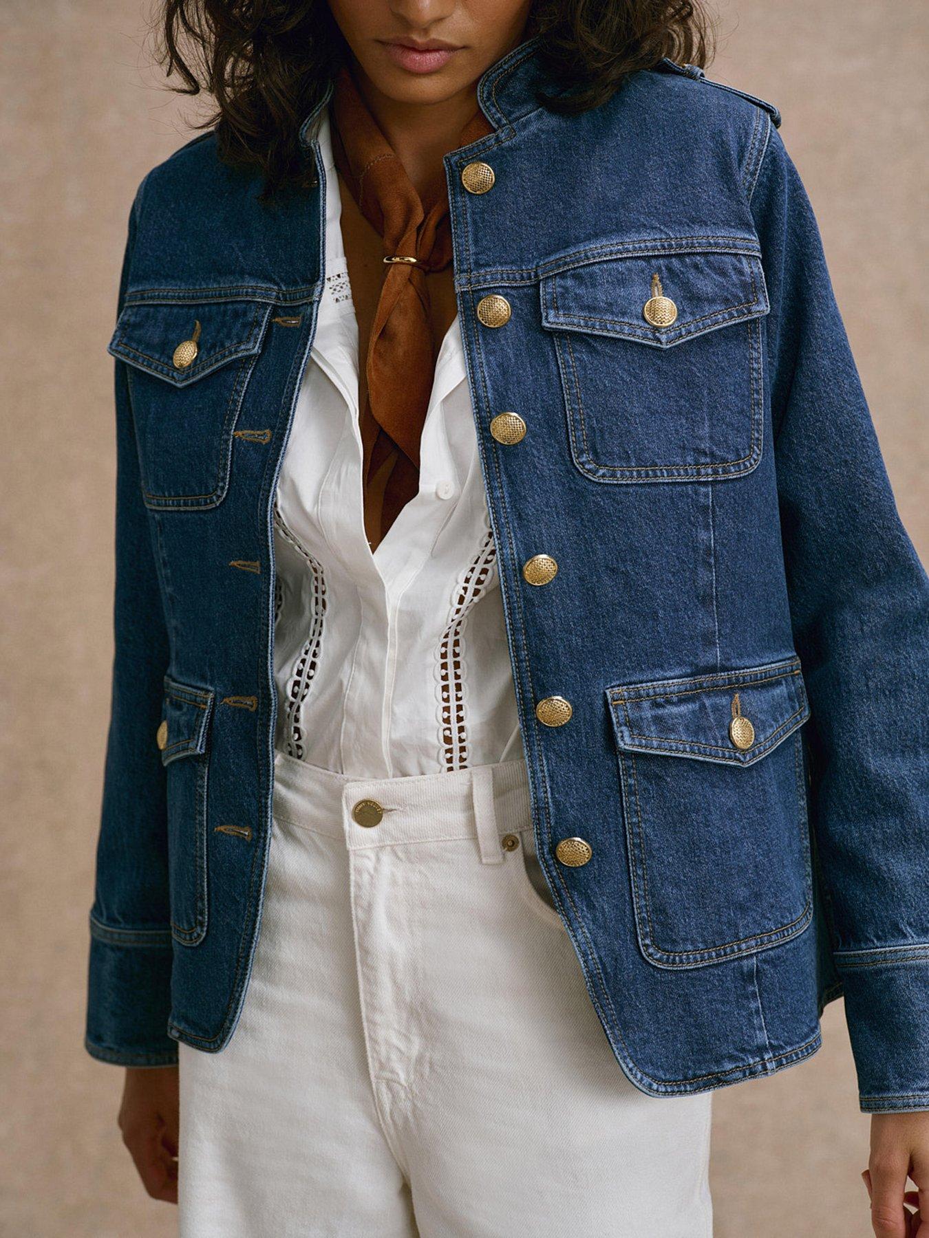 Image 4 of 6 of Mint Velvet Denim Military Jacket - Blue